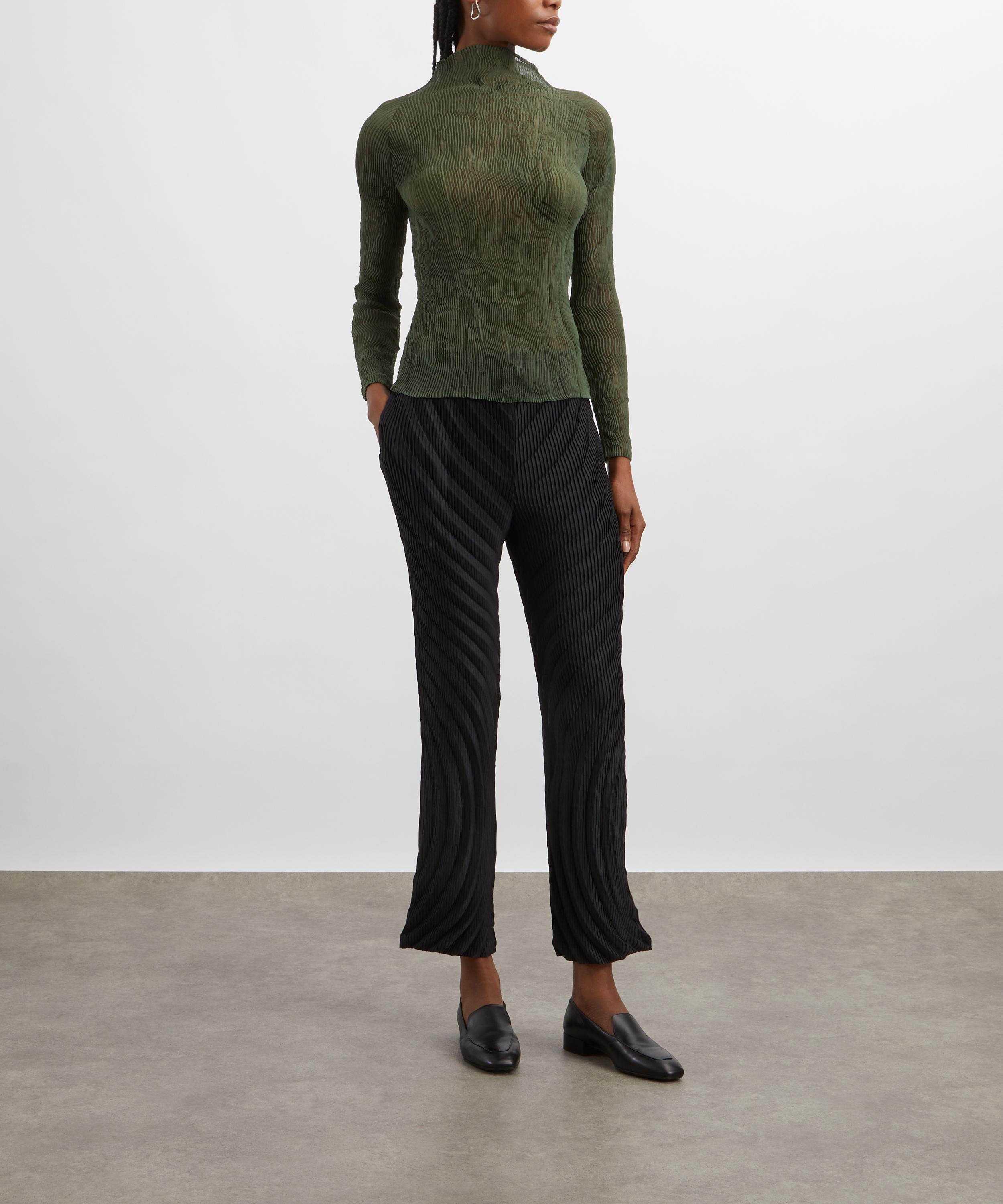 Issey Miyake - Night Green Chiffon Twist 3 Pleated Top image number 1