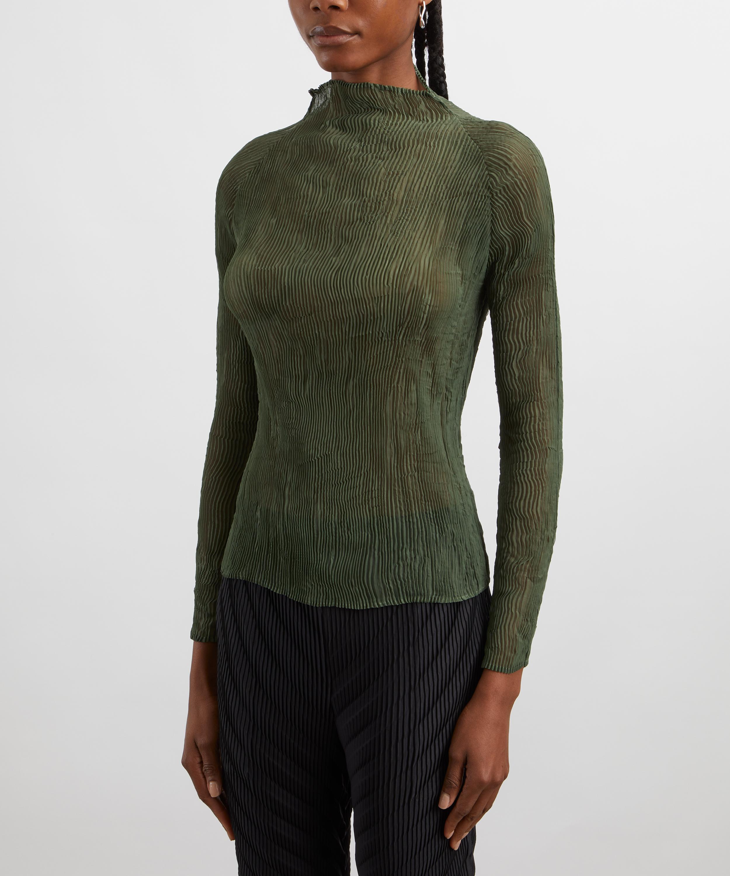 Issey Miyake - Night Green Chiffon Twist 3 Pleated Top image number 2