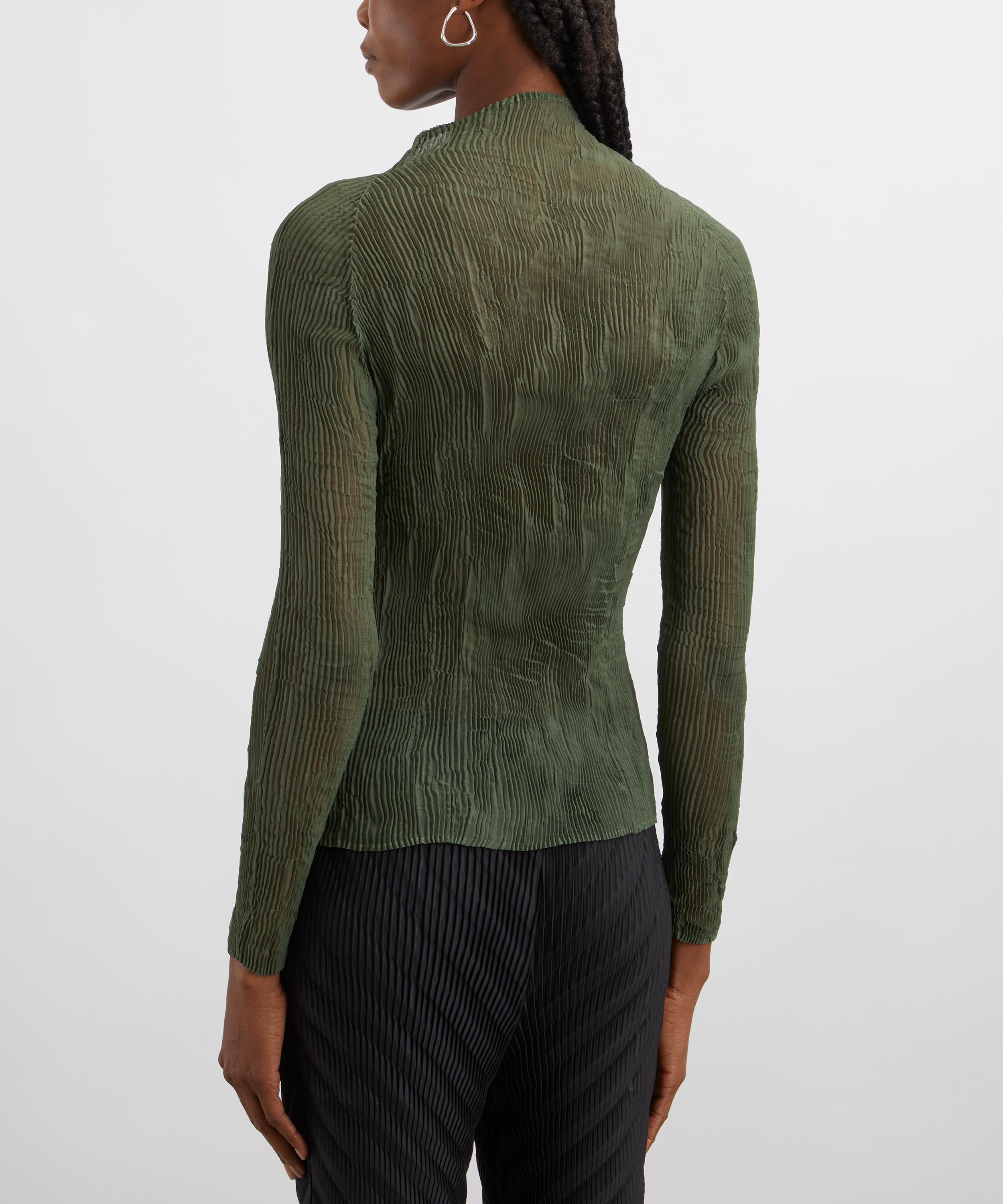 Issey Miyake - Night Green Chiffon Twist 3 Pleated Top image number 3