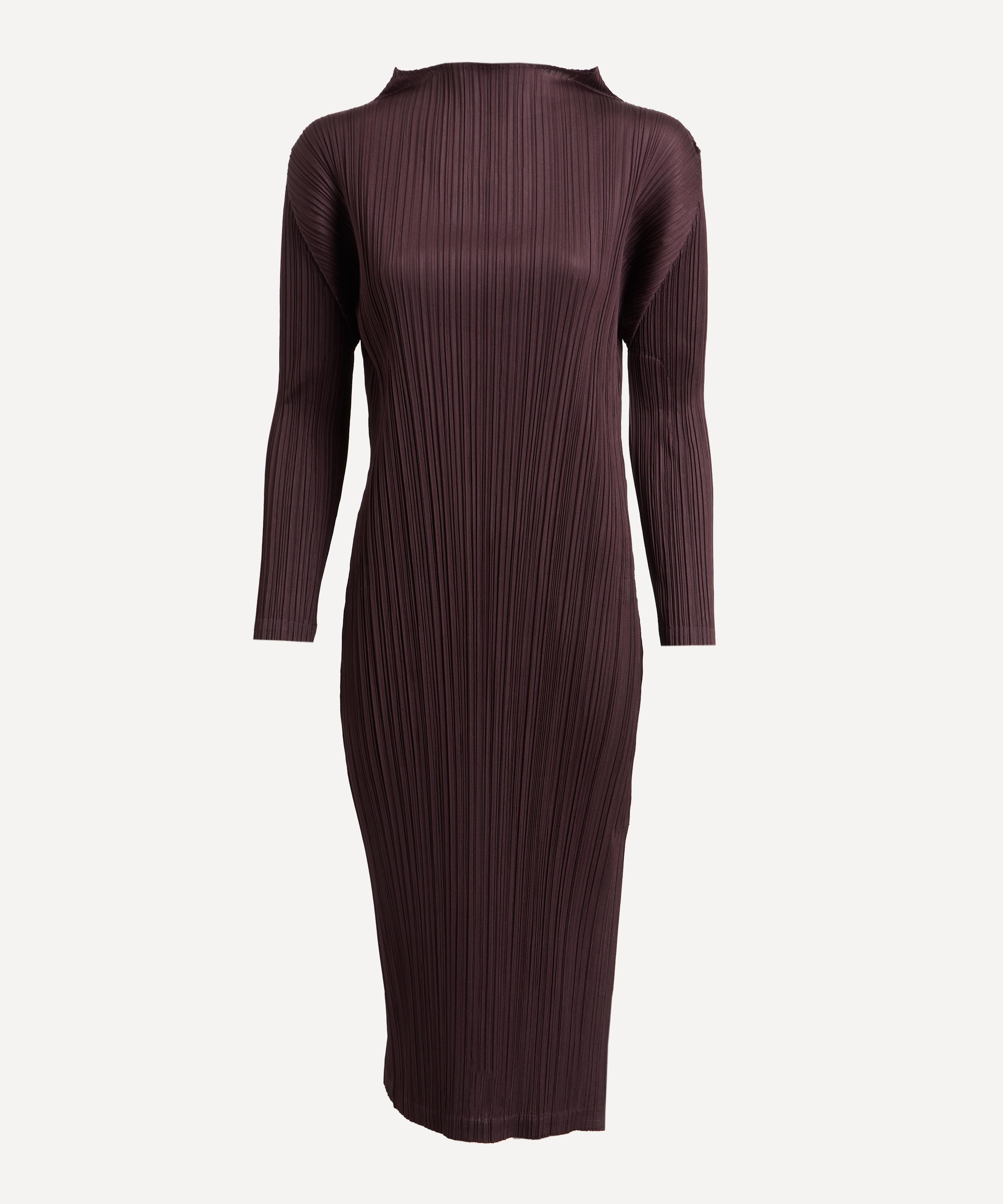 Pleats Please Issey Miyake - MONTHLY COLOURS: SEPTEMBER Dark Brown Midi Dress image number 0