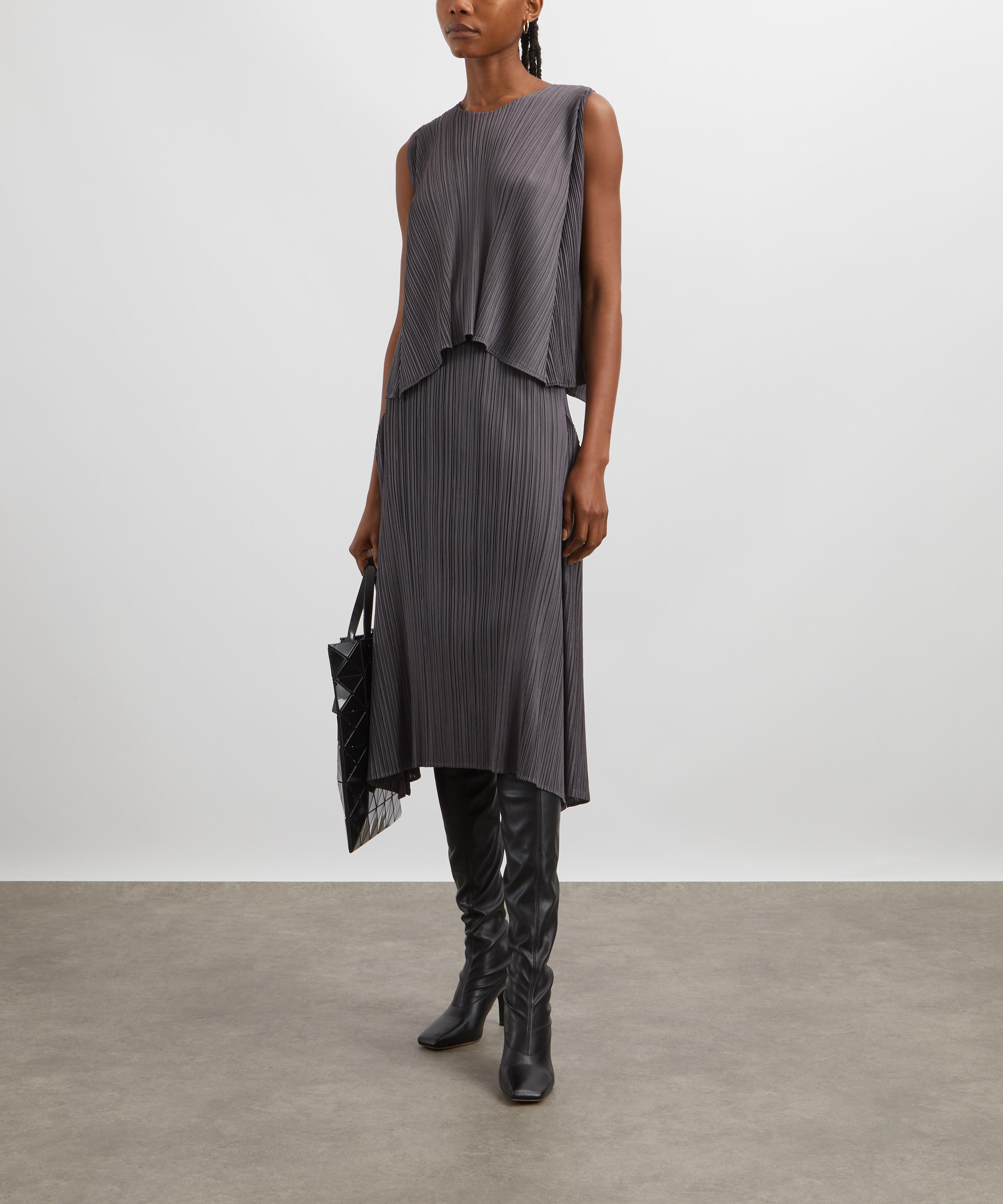 Pleats Please Issey Miyake - EFFICIENT SQUARE Grey Pleated Midi Skirt image number 1