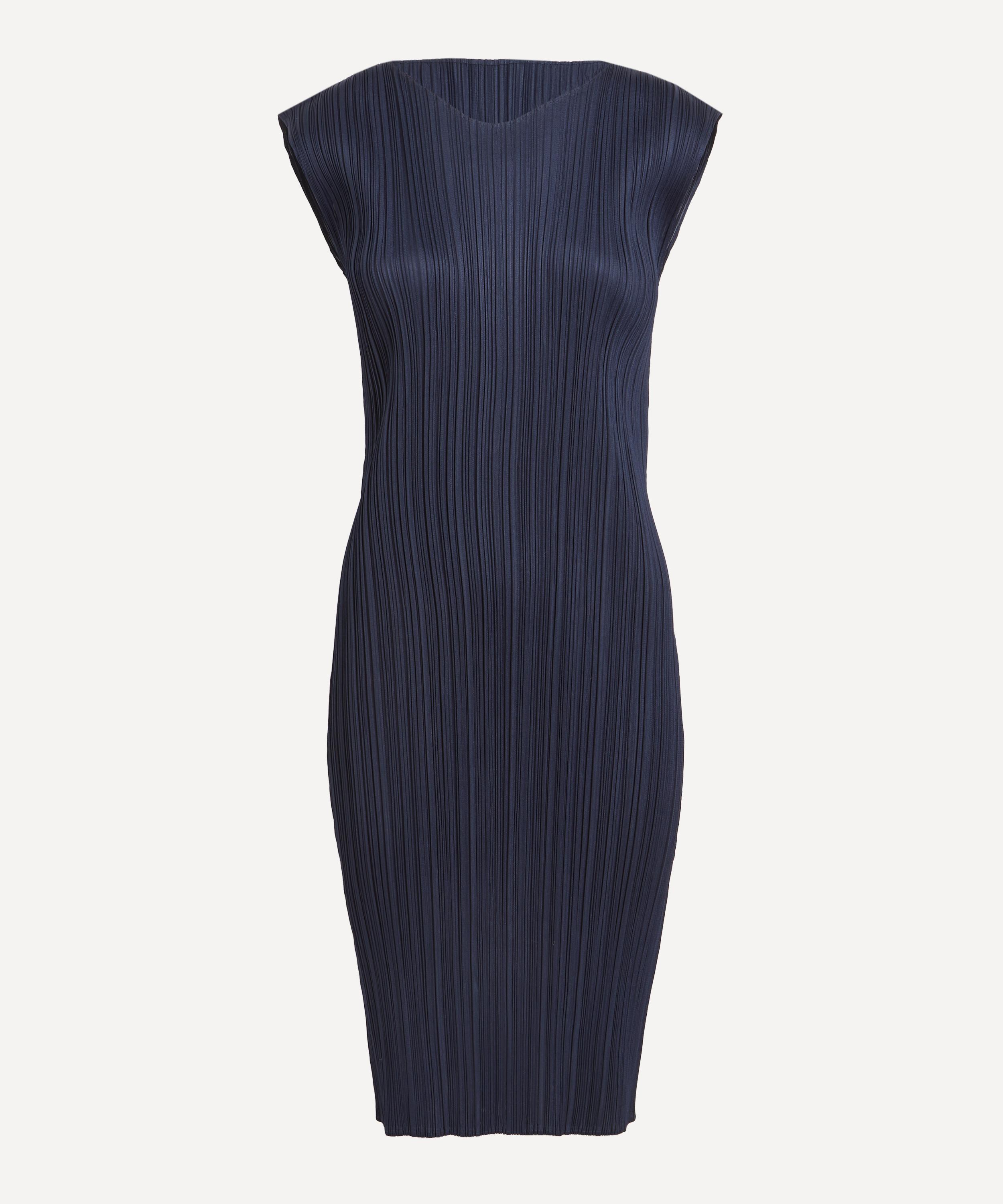 Pleats Please Issey Miyake - NEW COLOURFUL BASICS Navy Pleated Midi Dress image number 0