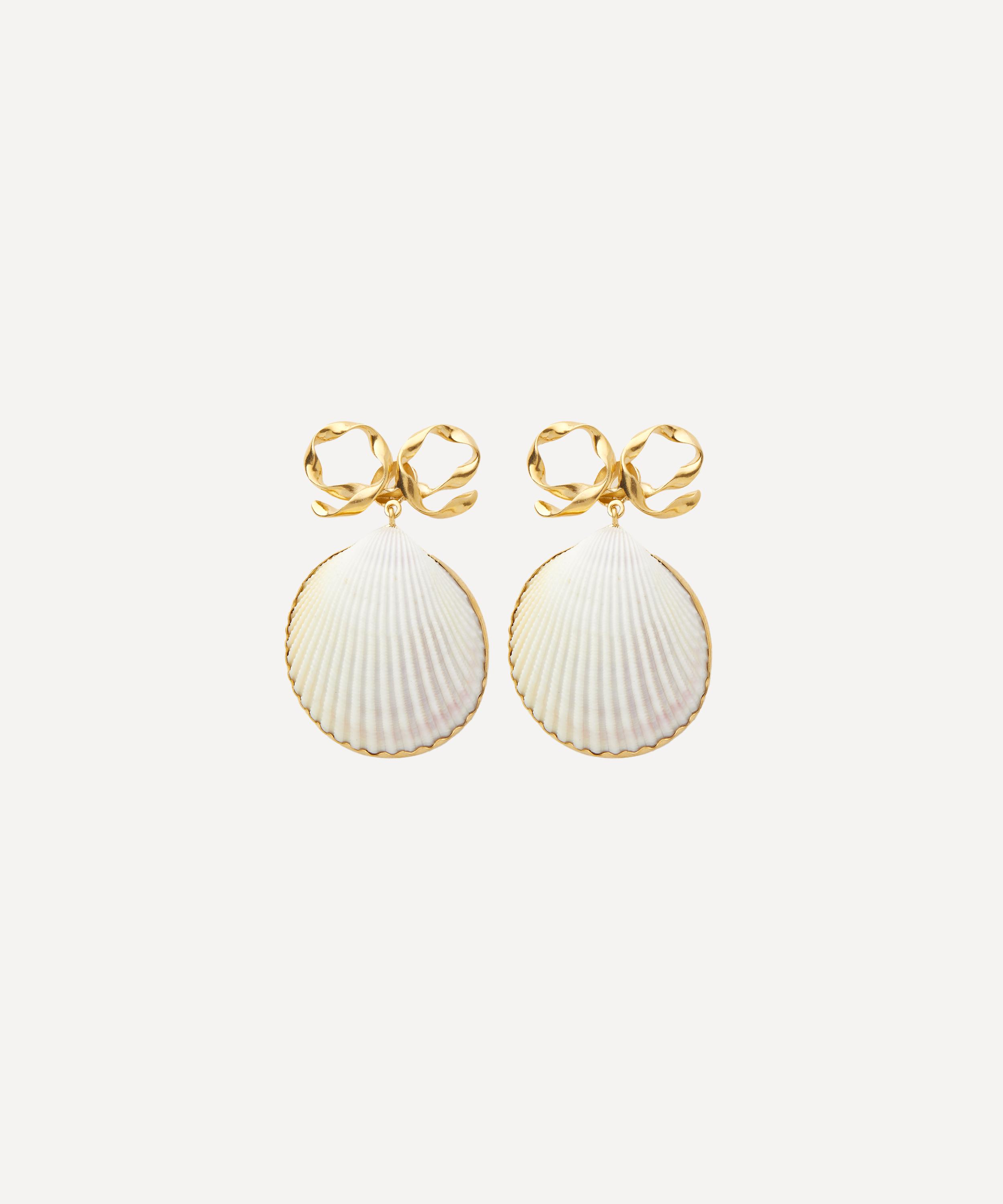 Grainne Morton - 18ct Gold-Plated Bow and Shell Drop Earrings image number 0