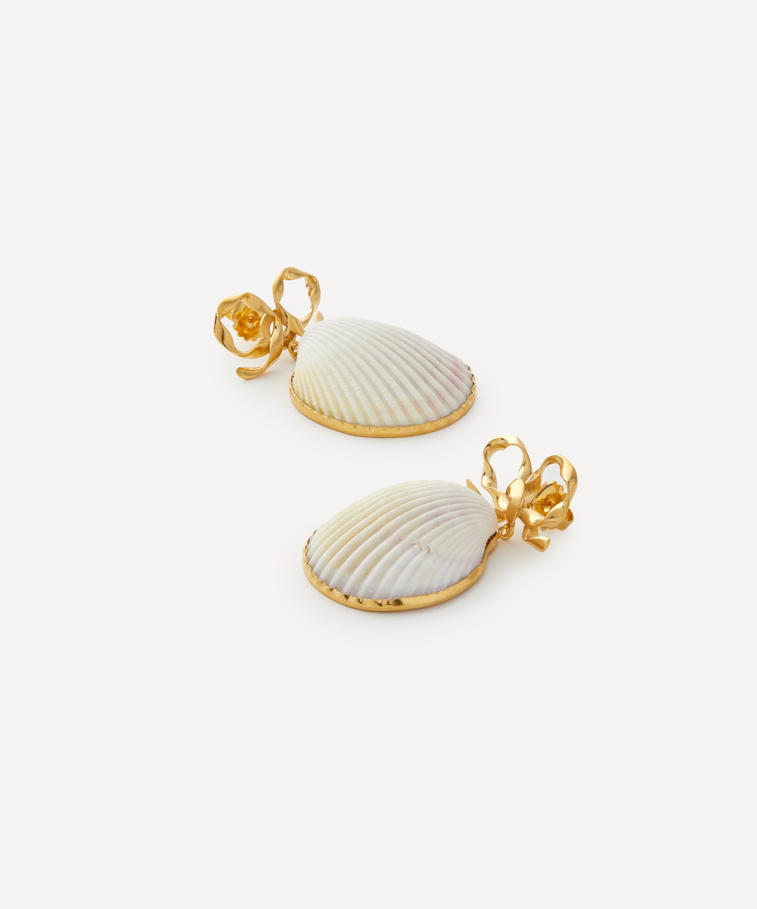 Grainne Morton - 18ct Gold-Plated Bow and Shell Drop Earrings image number 1