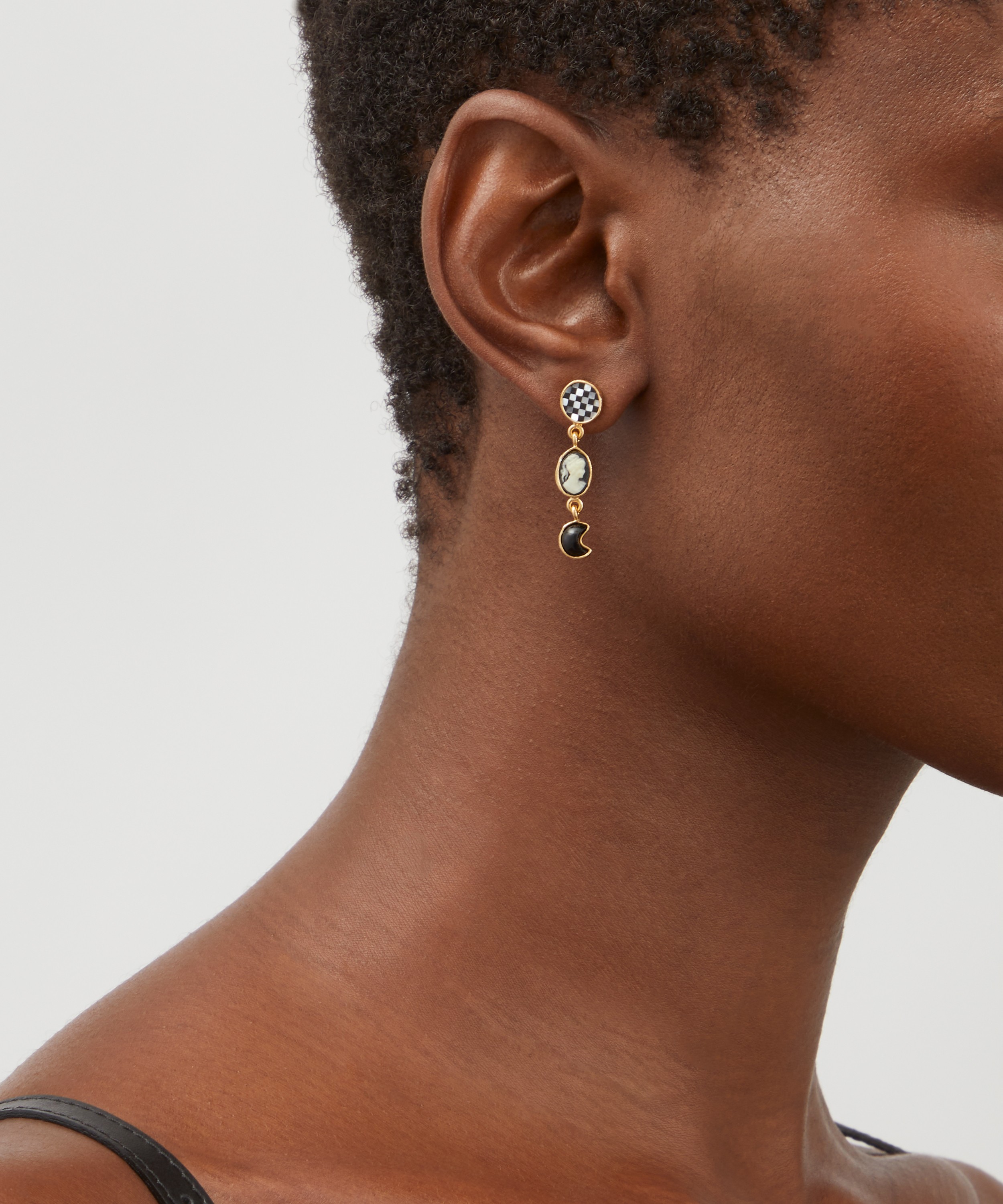 Grainne Morton - 18ct Gold-Plated Three Charm Moving Drop Earrings image number 0