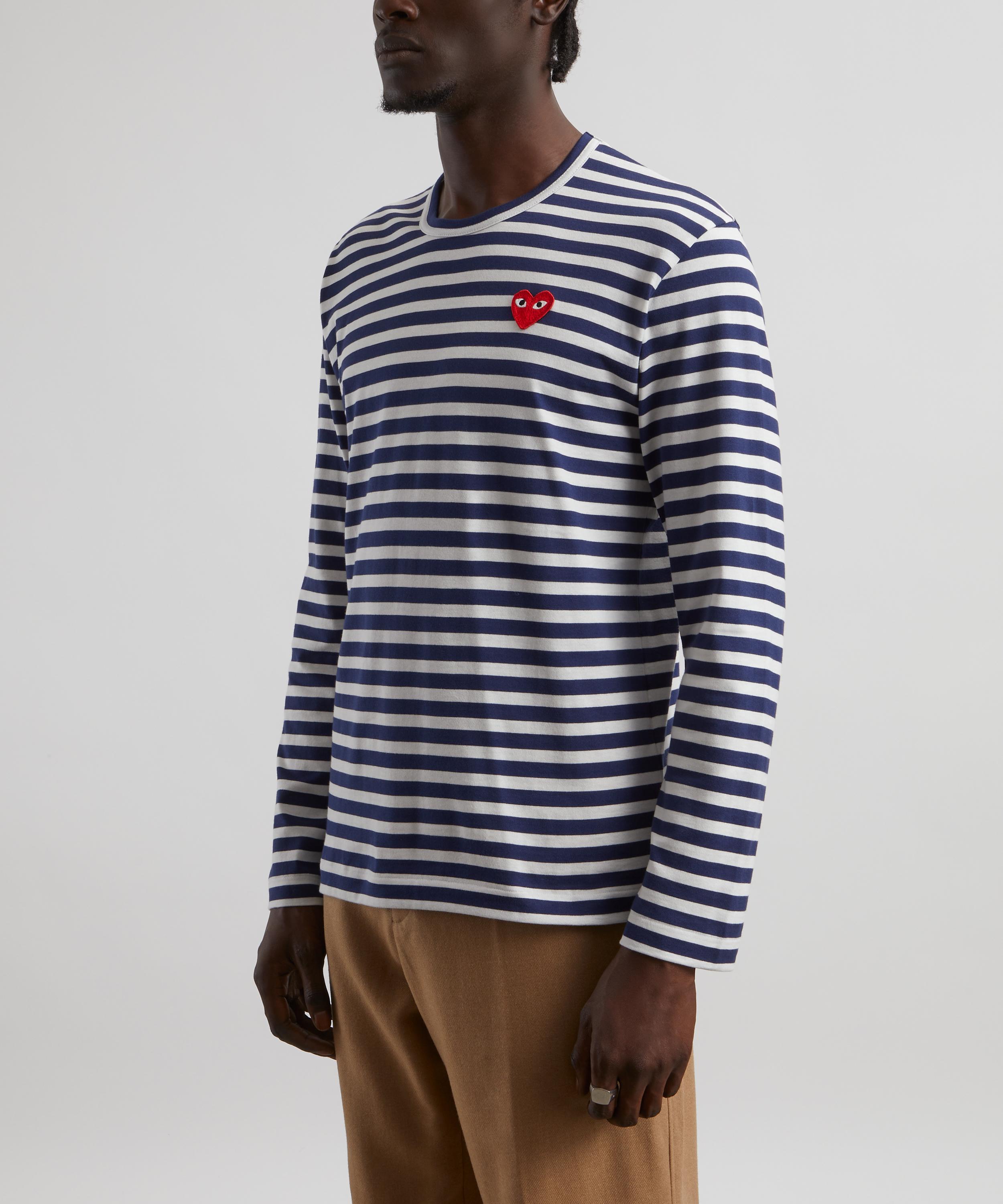 Comme des Garçons Play - Blue Striped Red Heart T-Shirt image number 2