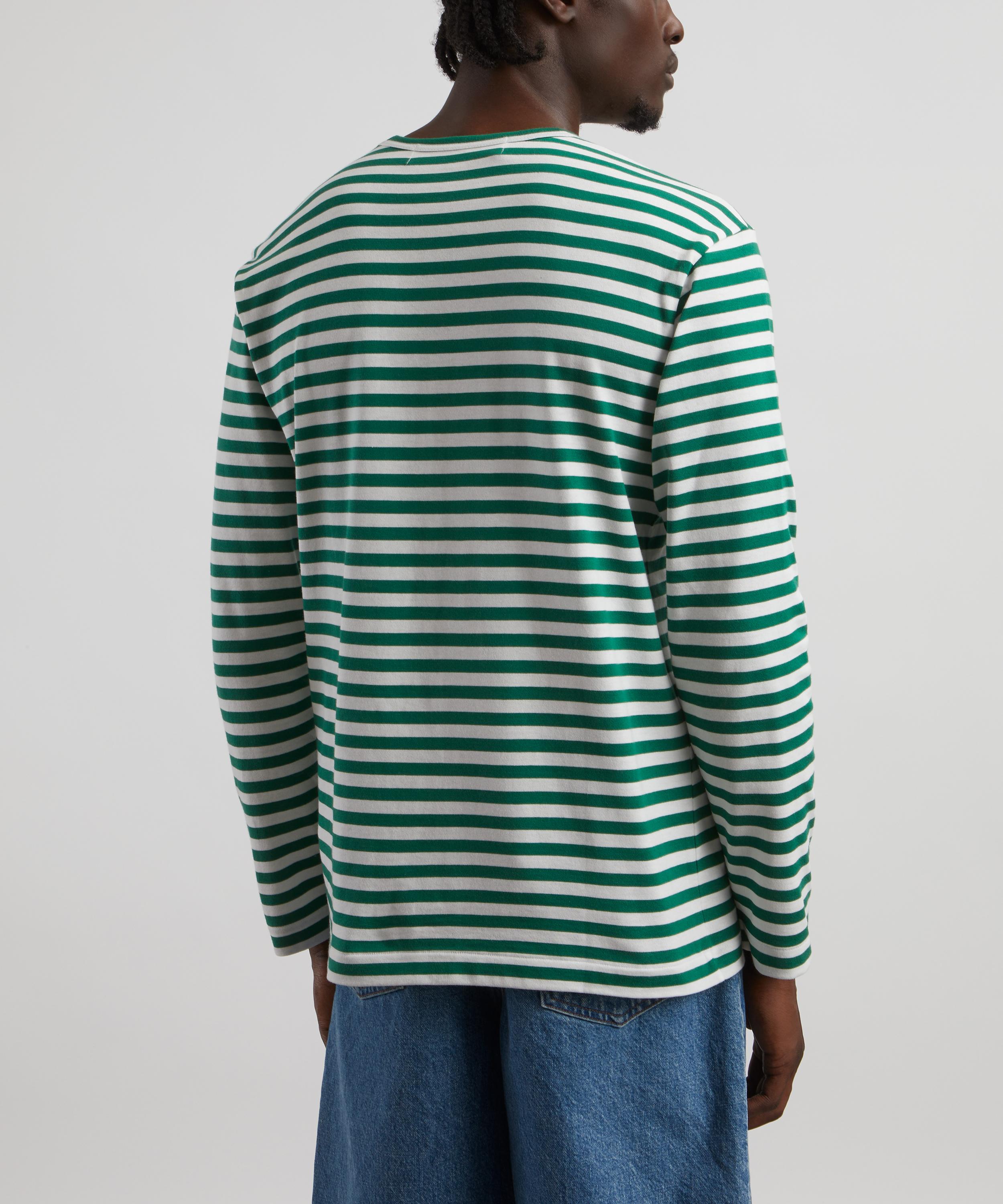 Comme des Garçons Play - Green Striped Red Heart T-Shirt image number 3