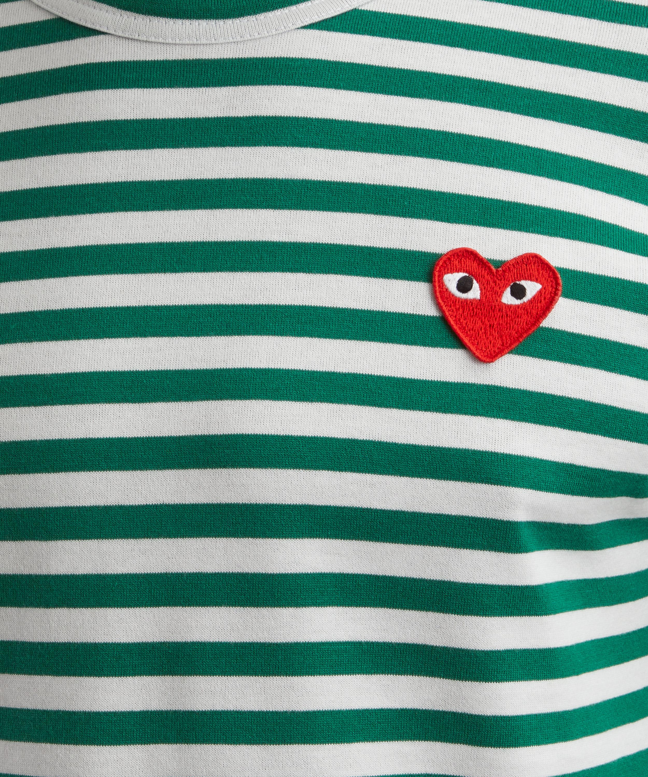 Comme des Garçons Play - Green Striped Red Heart T-Shirt image number 4