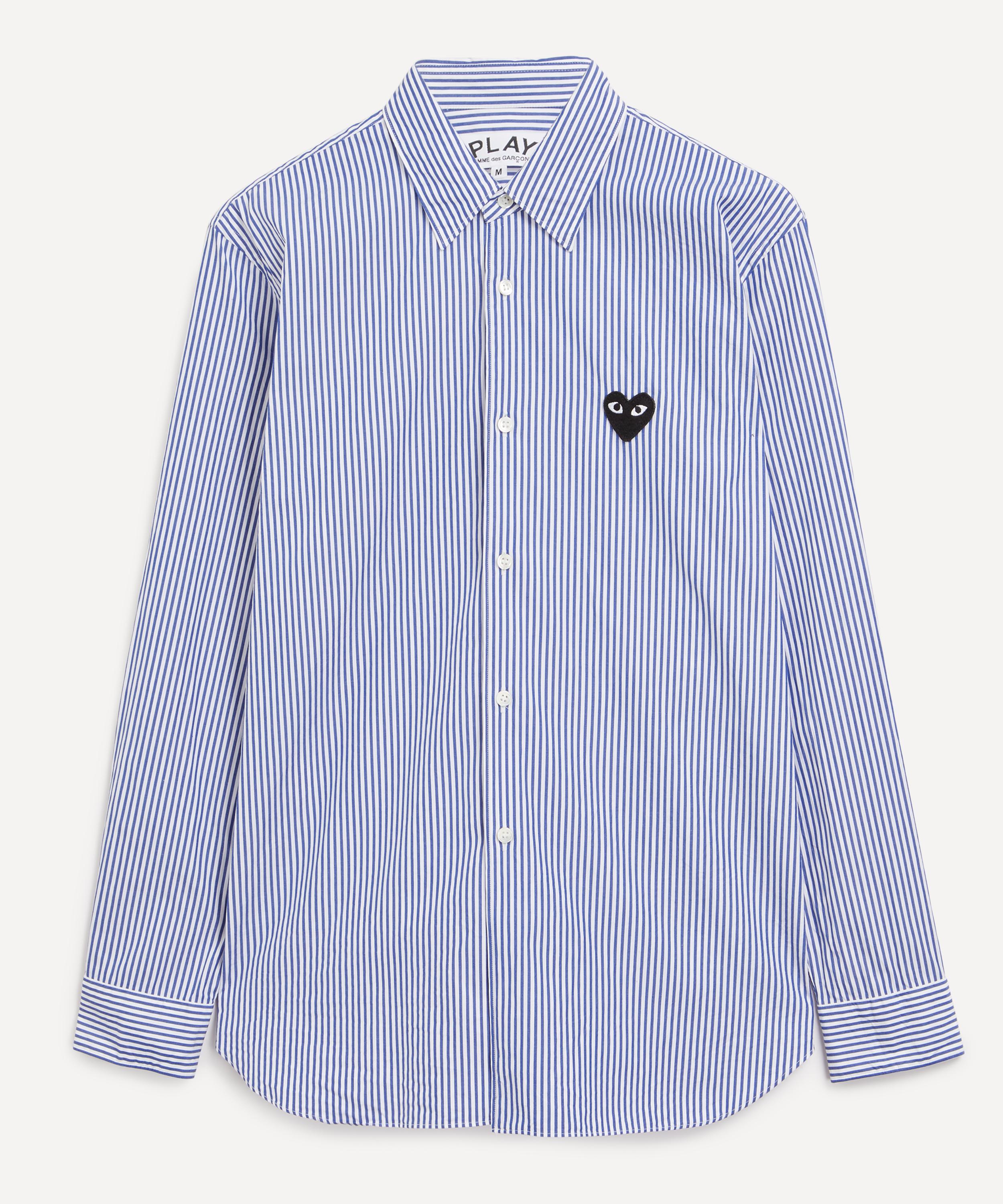 Comme des Garçons Play - Blue Striped Black Heart Shirt image number 0