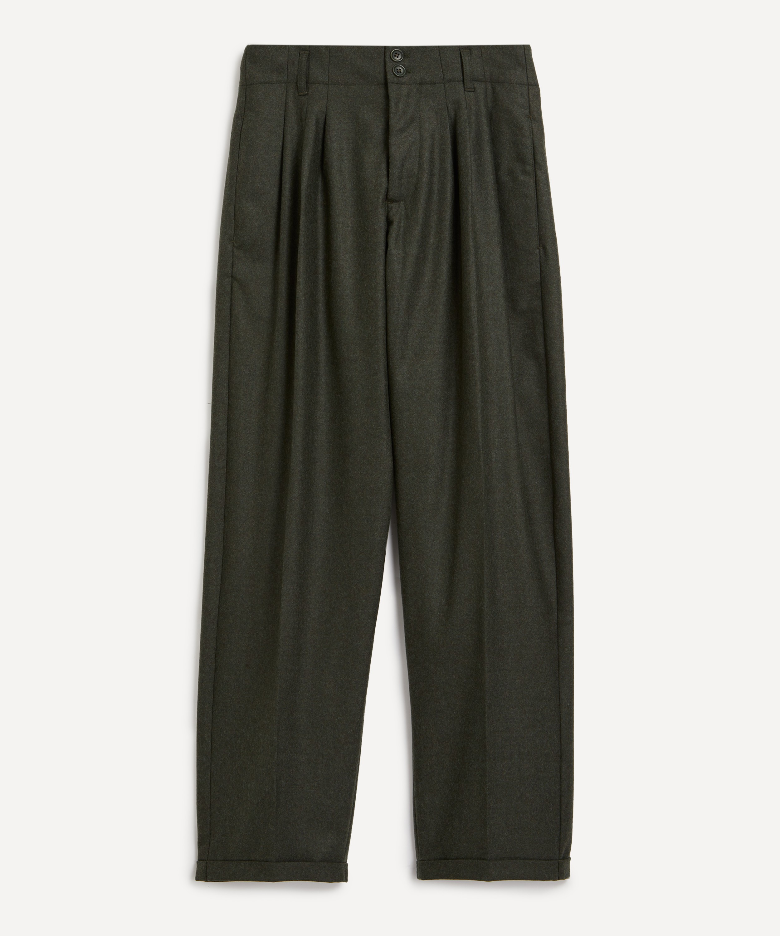 YMC - Keaton Wool-Blend Flannel Olive Trousers image number 0