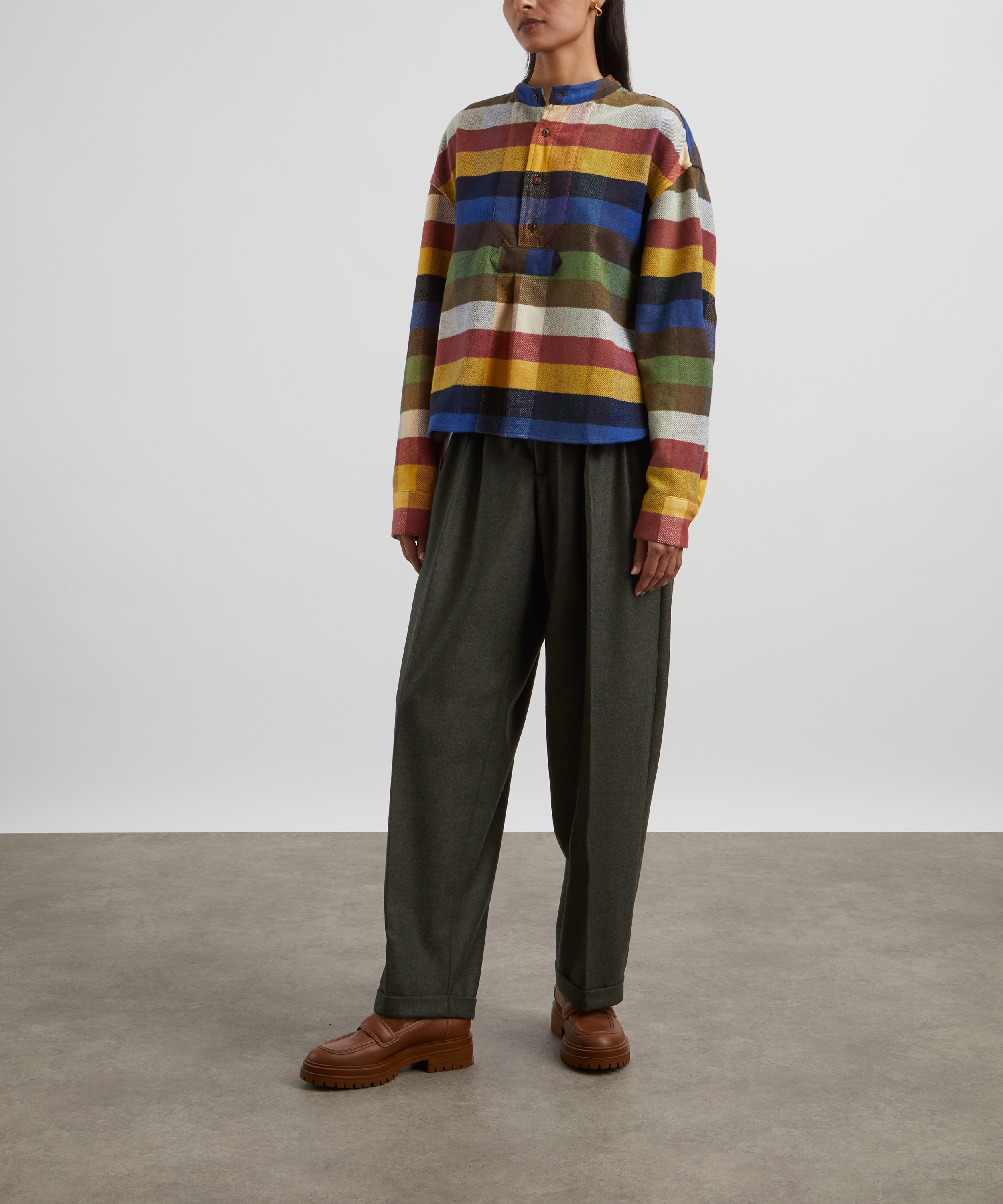 YMC - Keaton Wool-Blend Flannel Olive Trousers image number 1