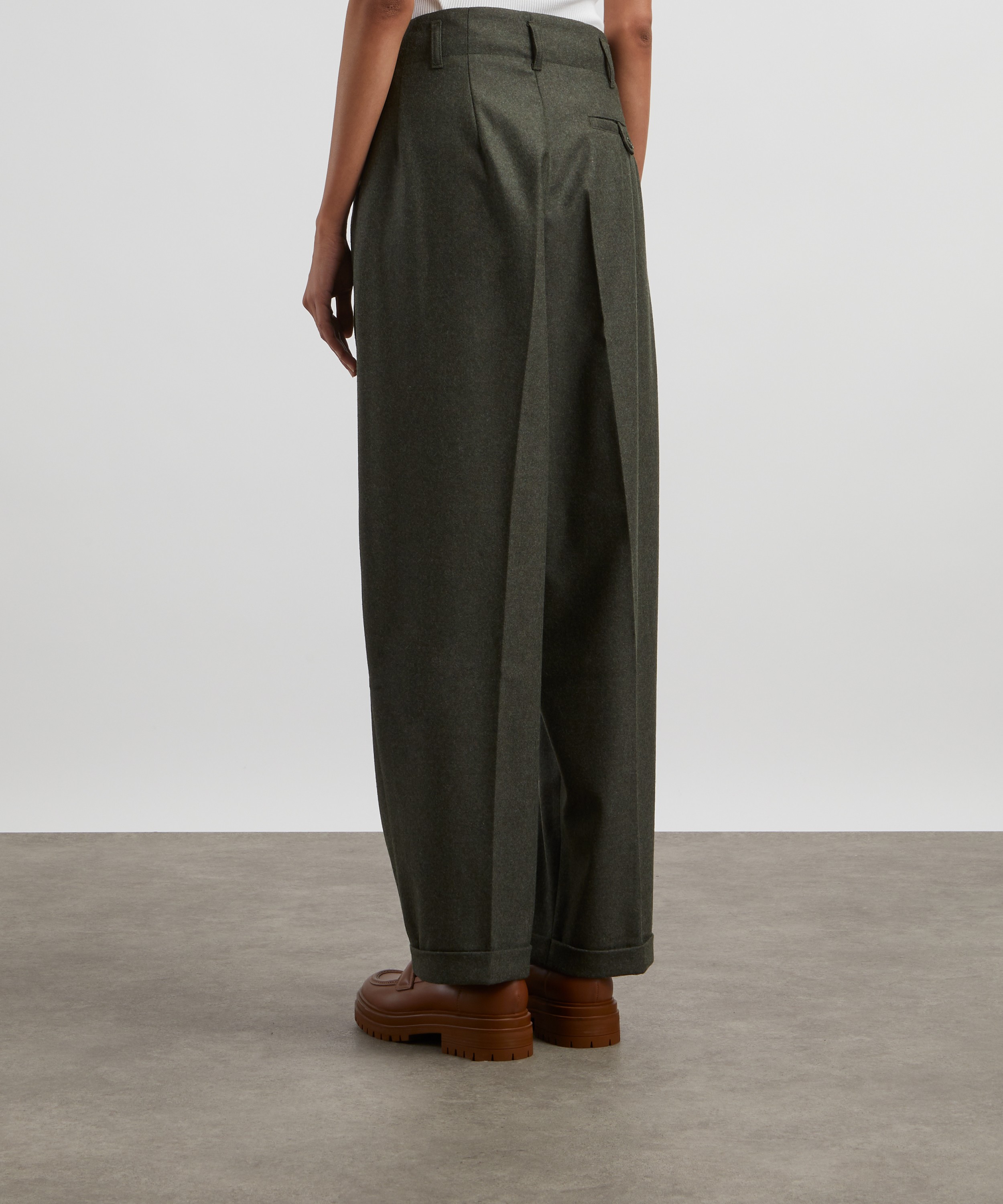 YMC - Keaton Wool-Blend Flannel Olive Trousers image number 3