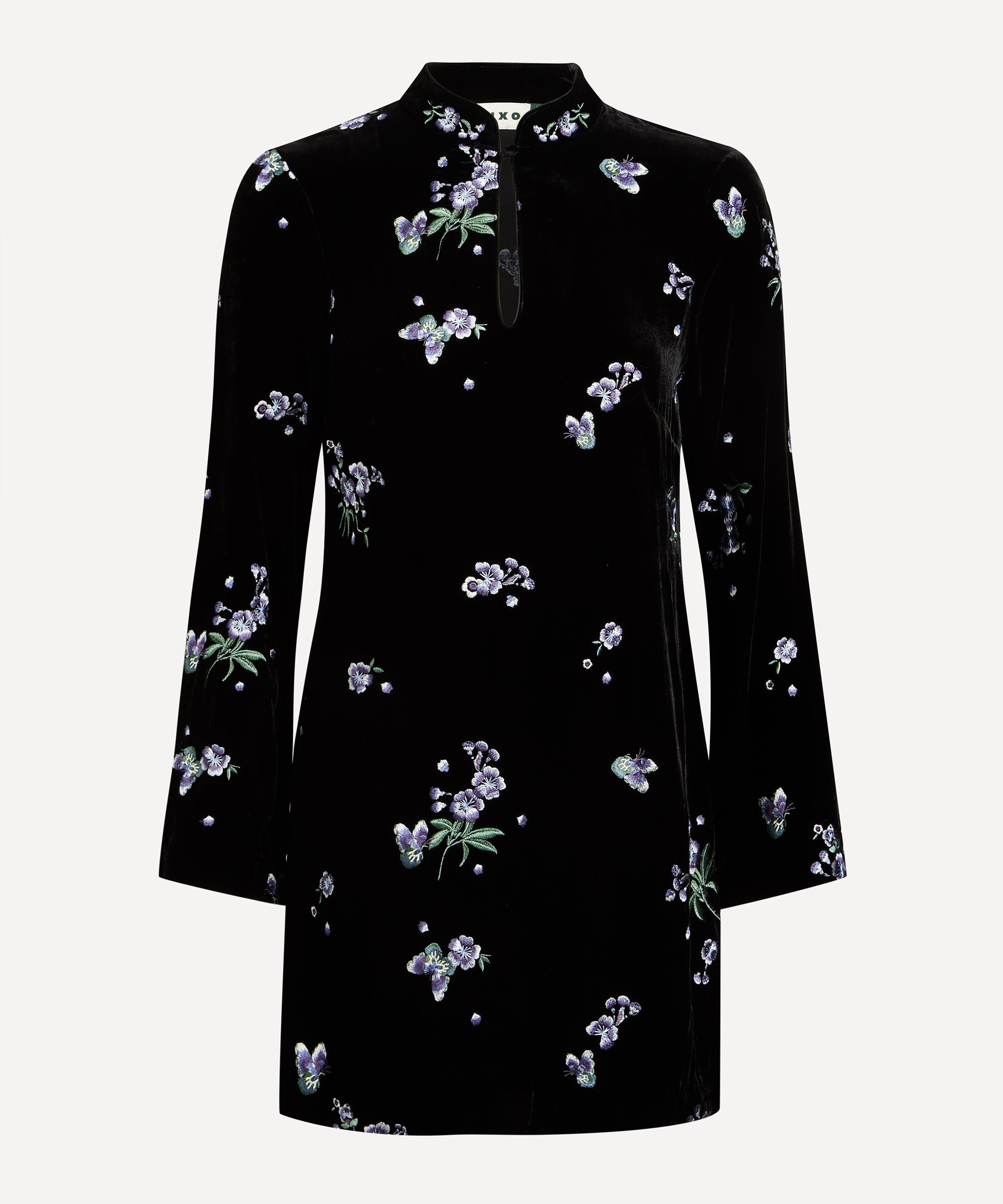 RIXO - Calla Ditsy Floral Embroidered Velvet Mini-Dress image number 0