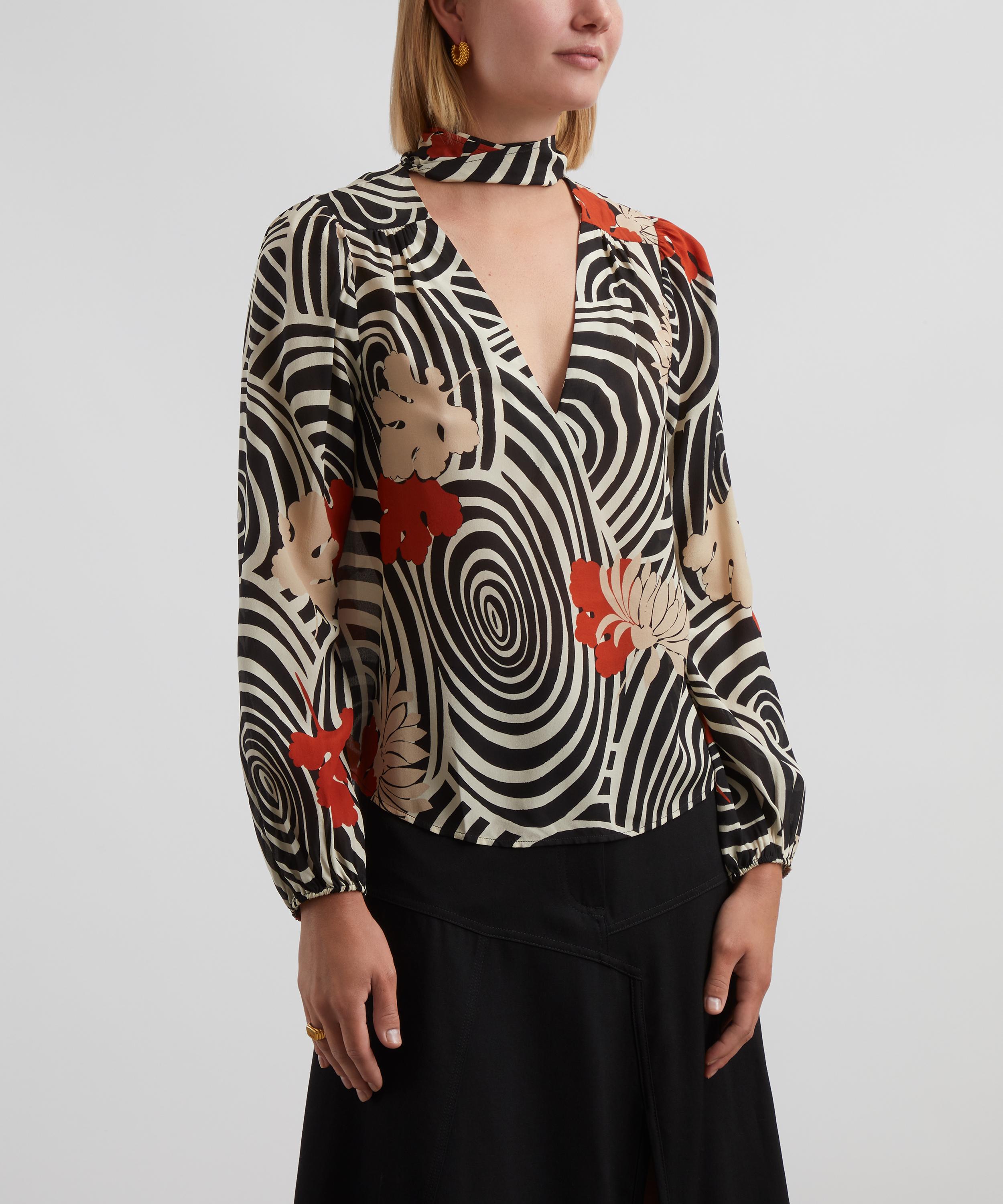 RIXO - Moss Swirl Daisy Silk Blouse image number 2