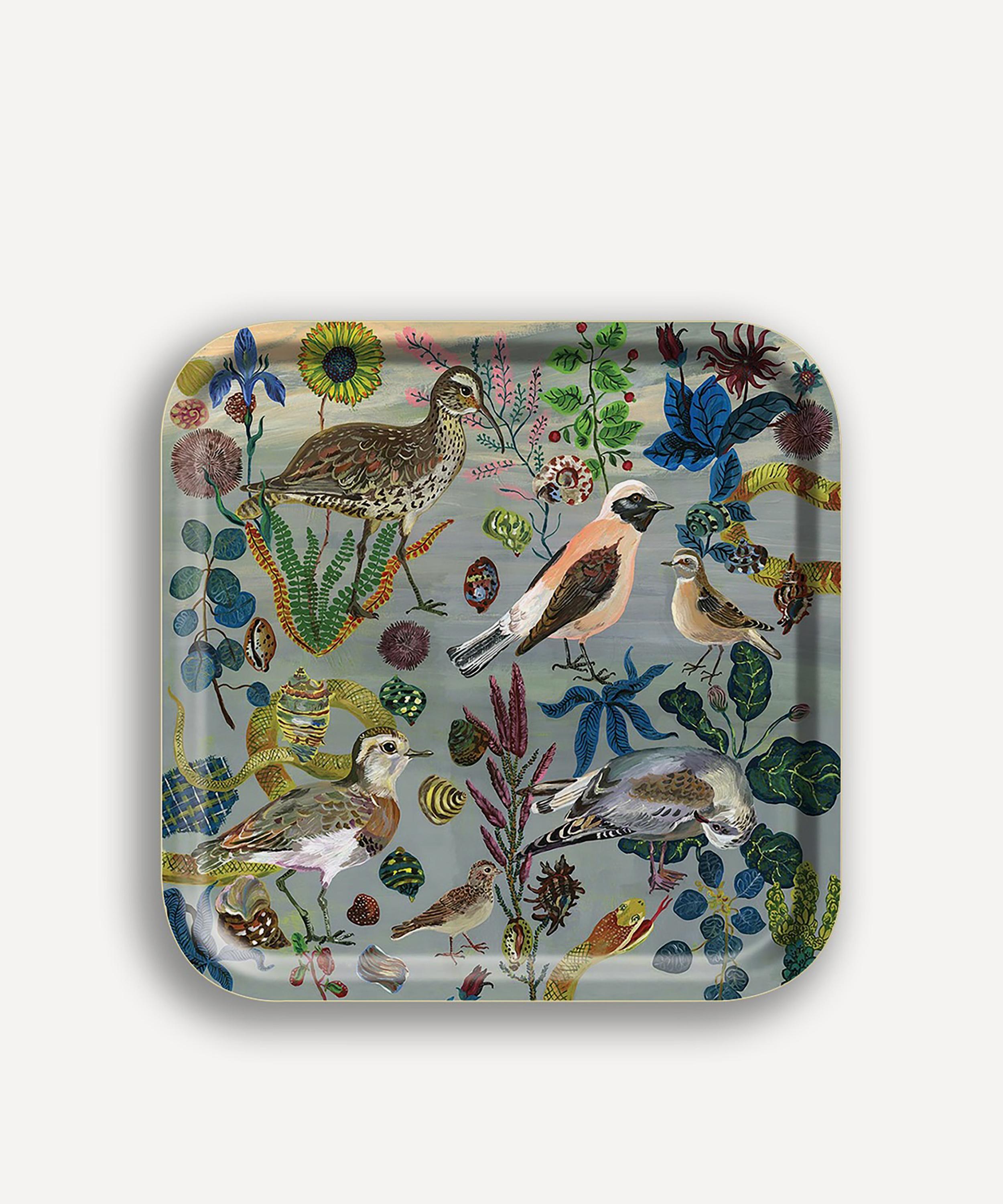 Avenida Home - Bird in the Dunes Square Birch Wood Tray