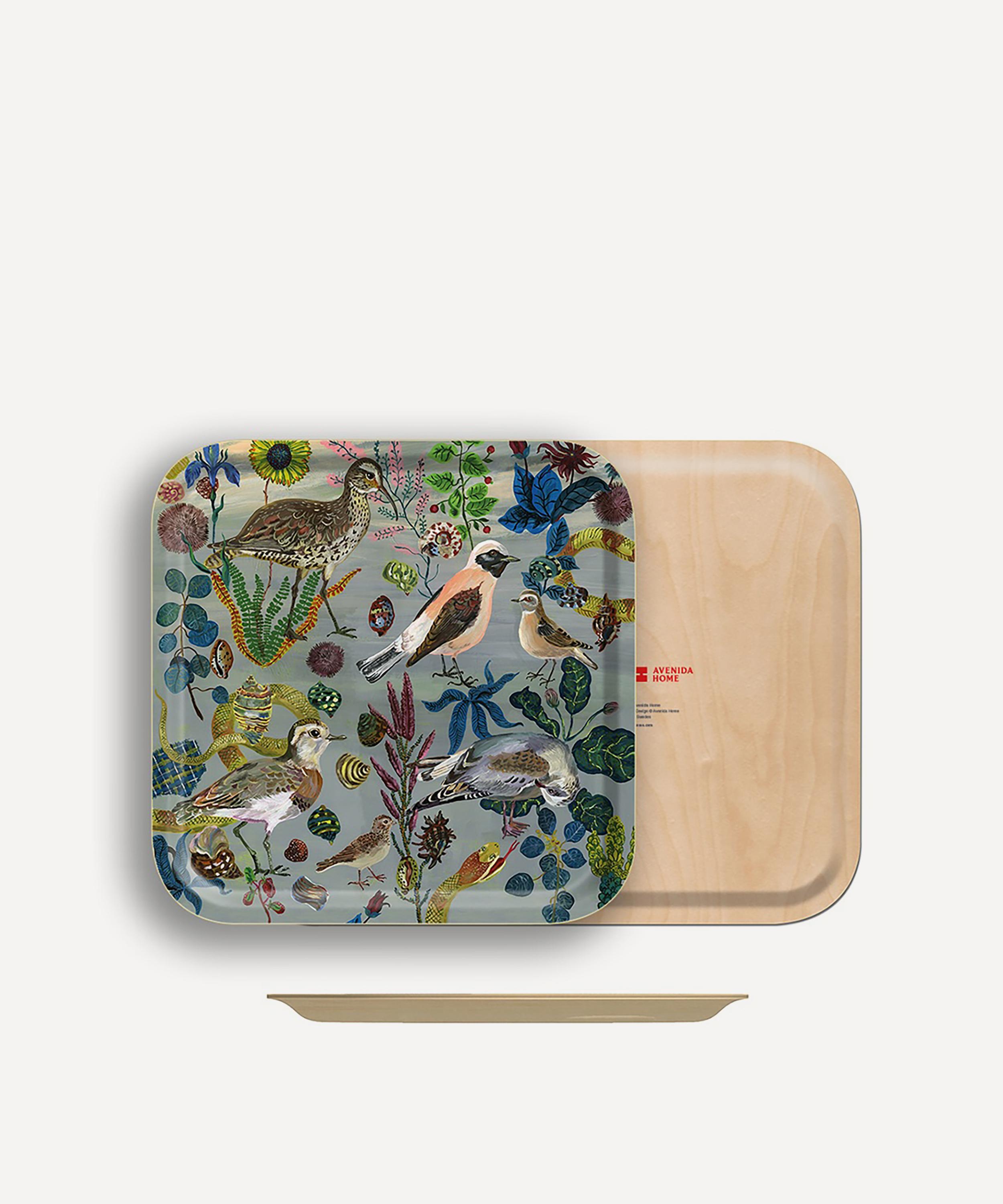 Avenida Home - Bird in the Dunes Square Birch Wood Tray image number 1
