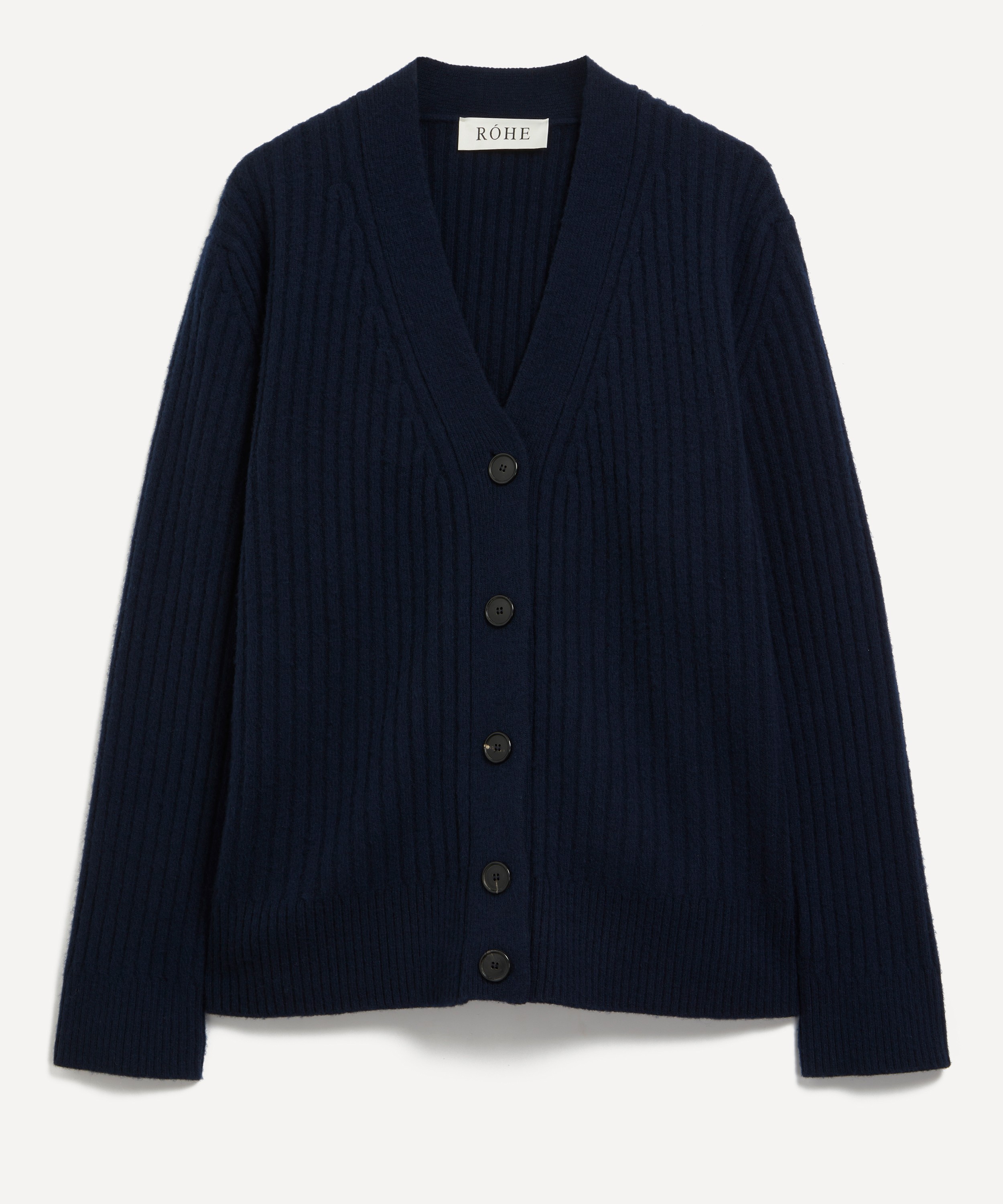 Róhe - Marine Blue Ribbed Boiled Wool Knitted Cardigan image number 0