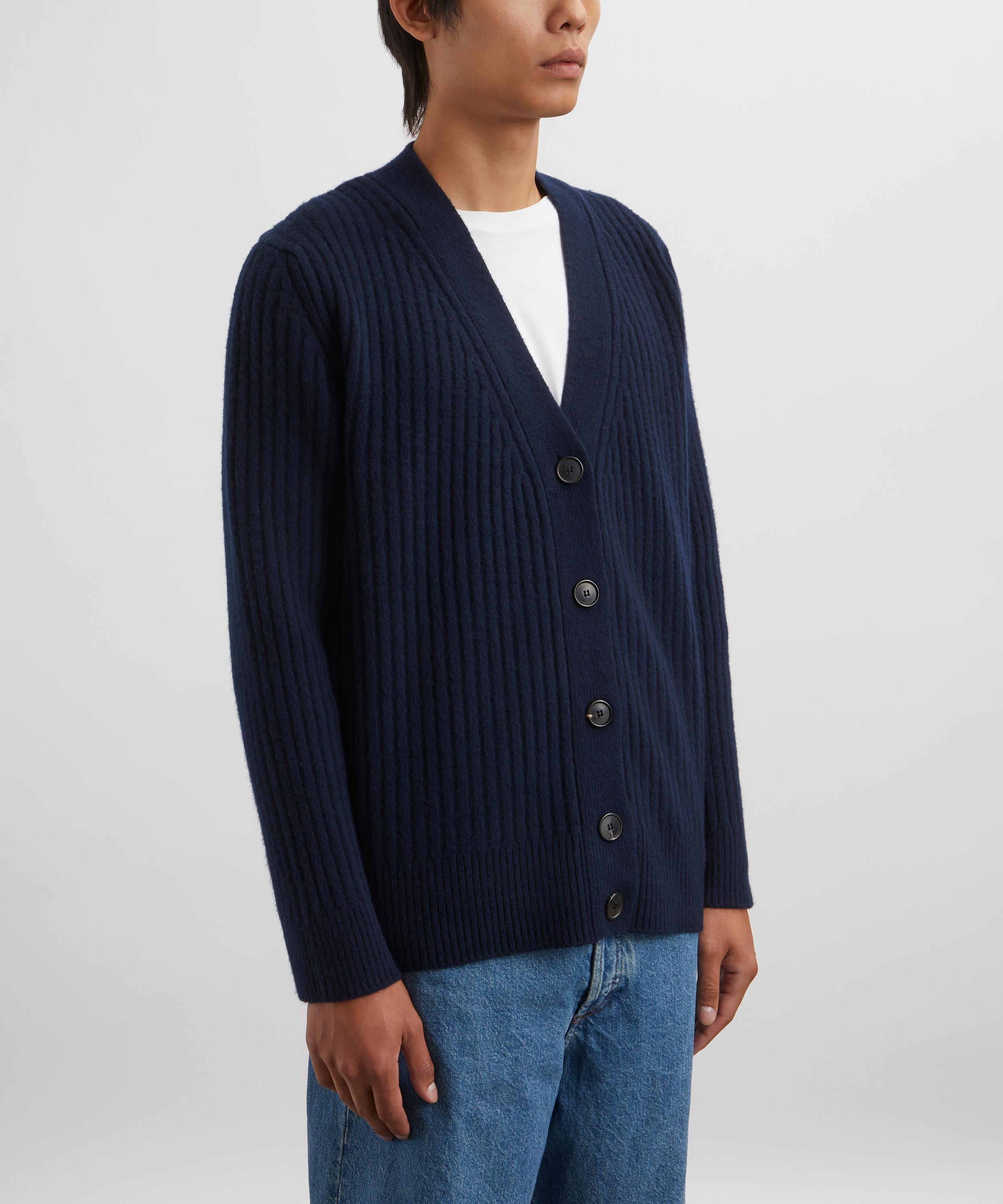 Róhe - Marine Blue Ribbed Boiled Wool Knitted Cardigan image number 2