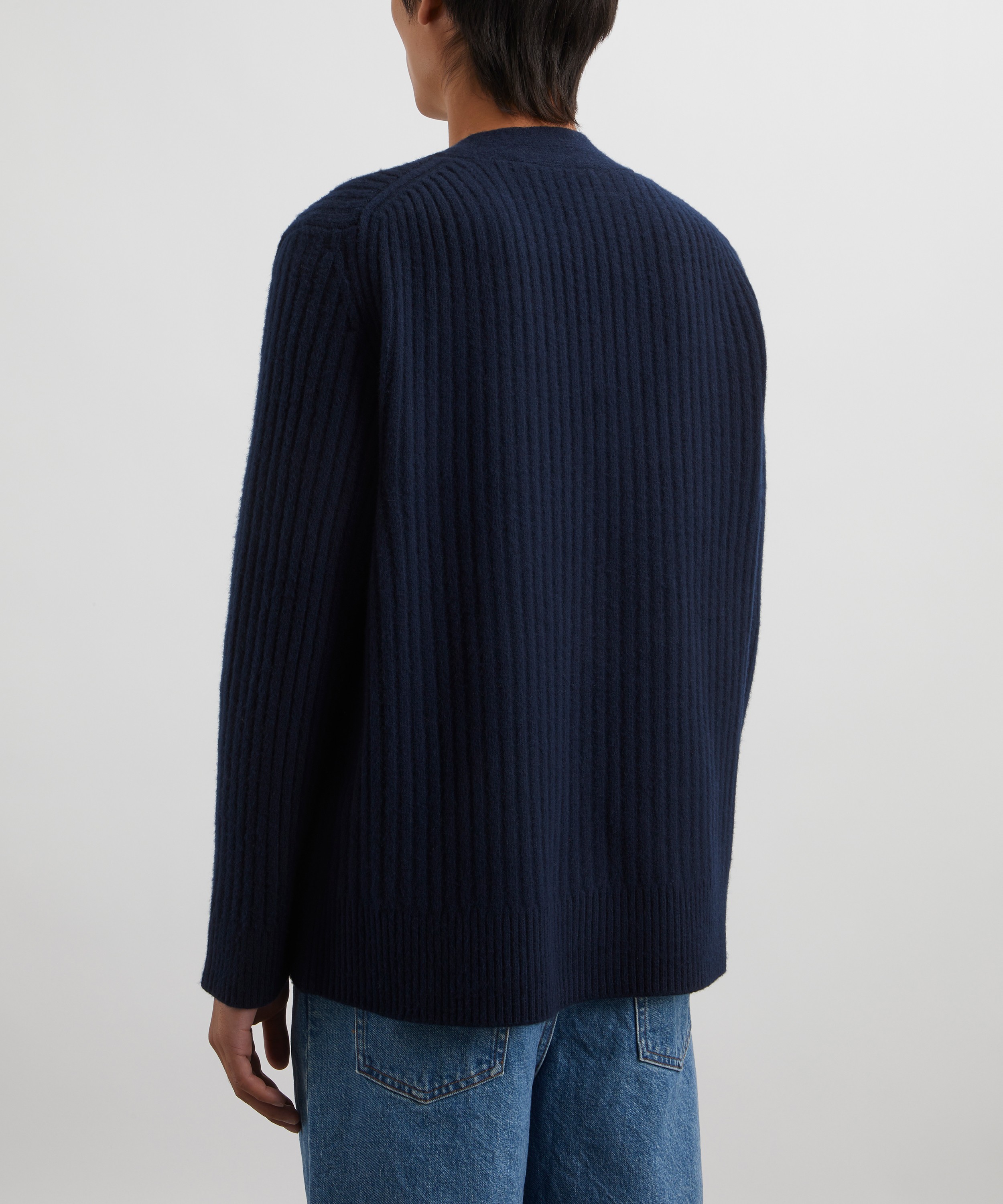 Róhe - Marine Blue Ribbed Boiled Wool Knitted Cardigan image number 3