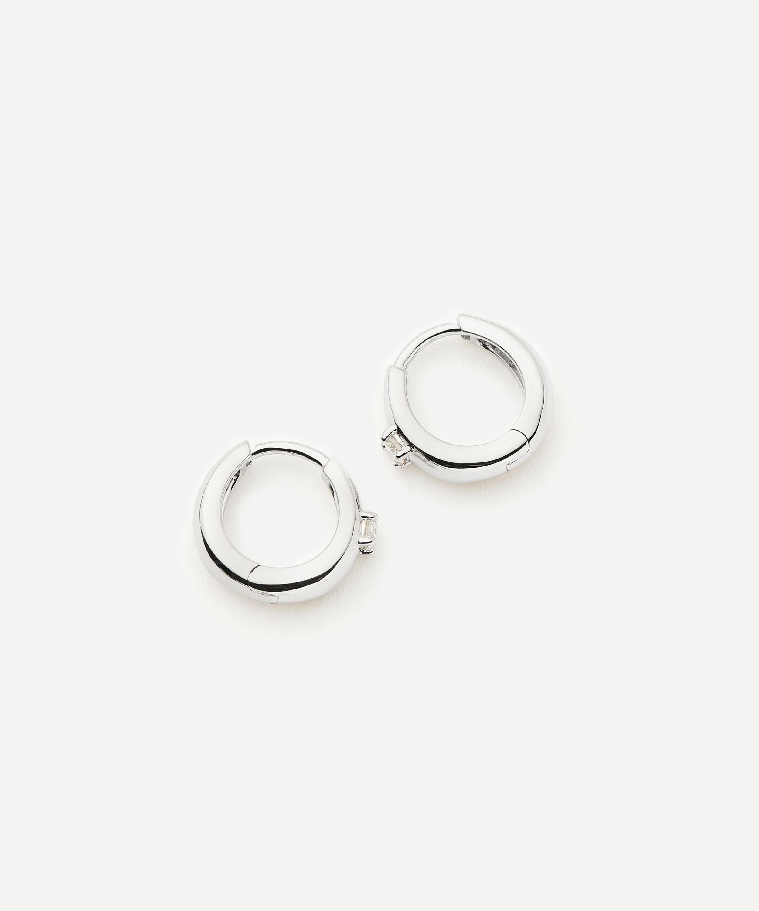 Missoma - 14ct White Gold Fine Diamond Dome Huggie Hoop Earrings image number 2