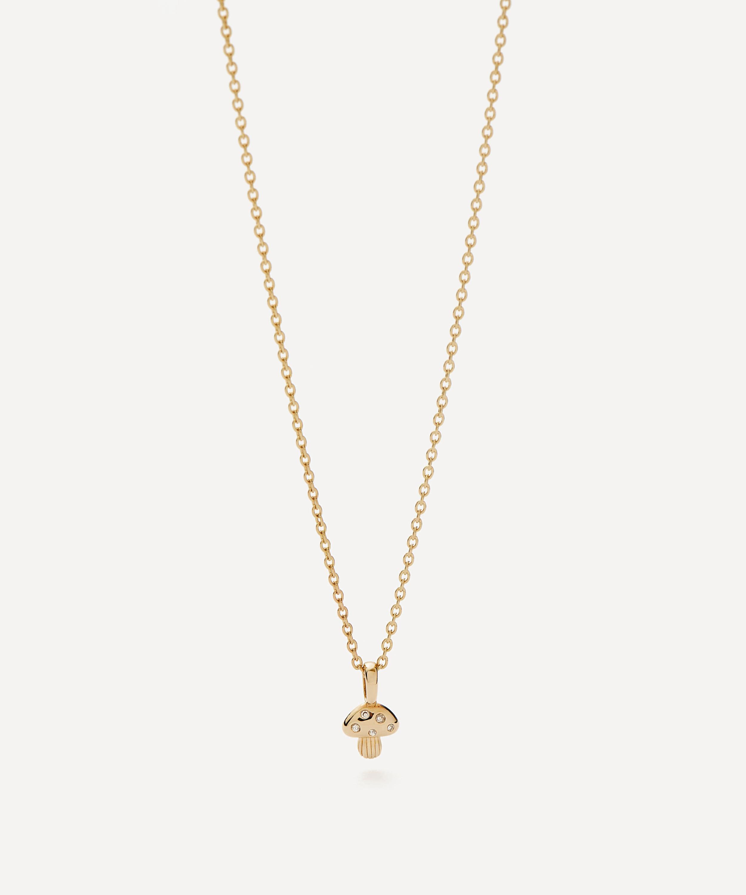 Missoma - 14ct Gold Fine Diamond Mushroom Mini Pendant Necklace image number 1