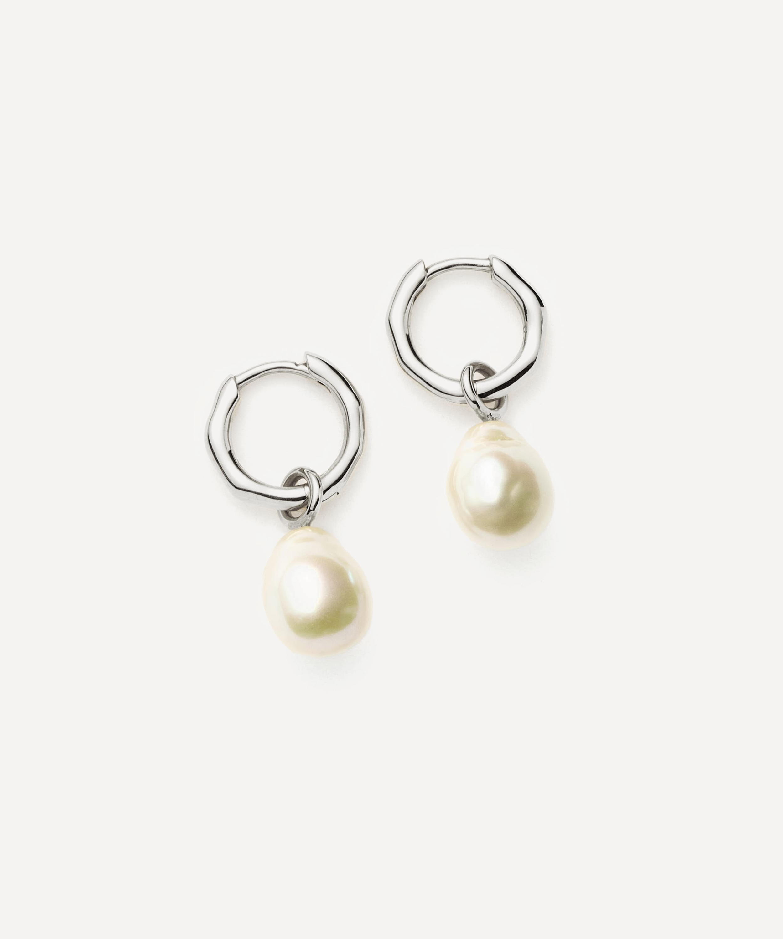 Missoma - 14ct White Gold Fine Baroque Pearl Hoop Earrings image number 0