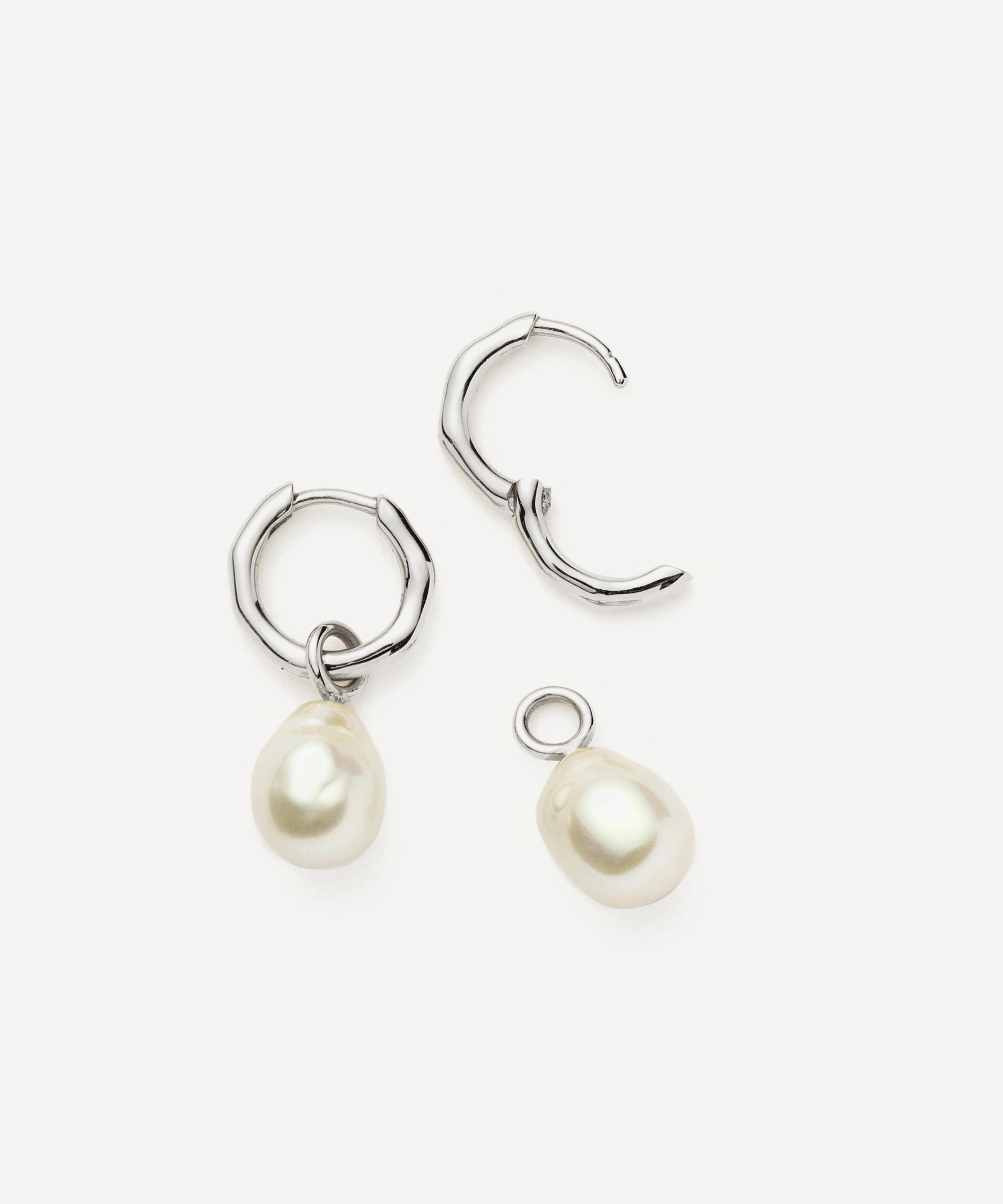 Missoma - 14ct White Gold Fine Baroque Pearl Hoop Earrings image number 2