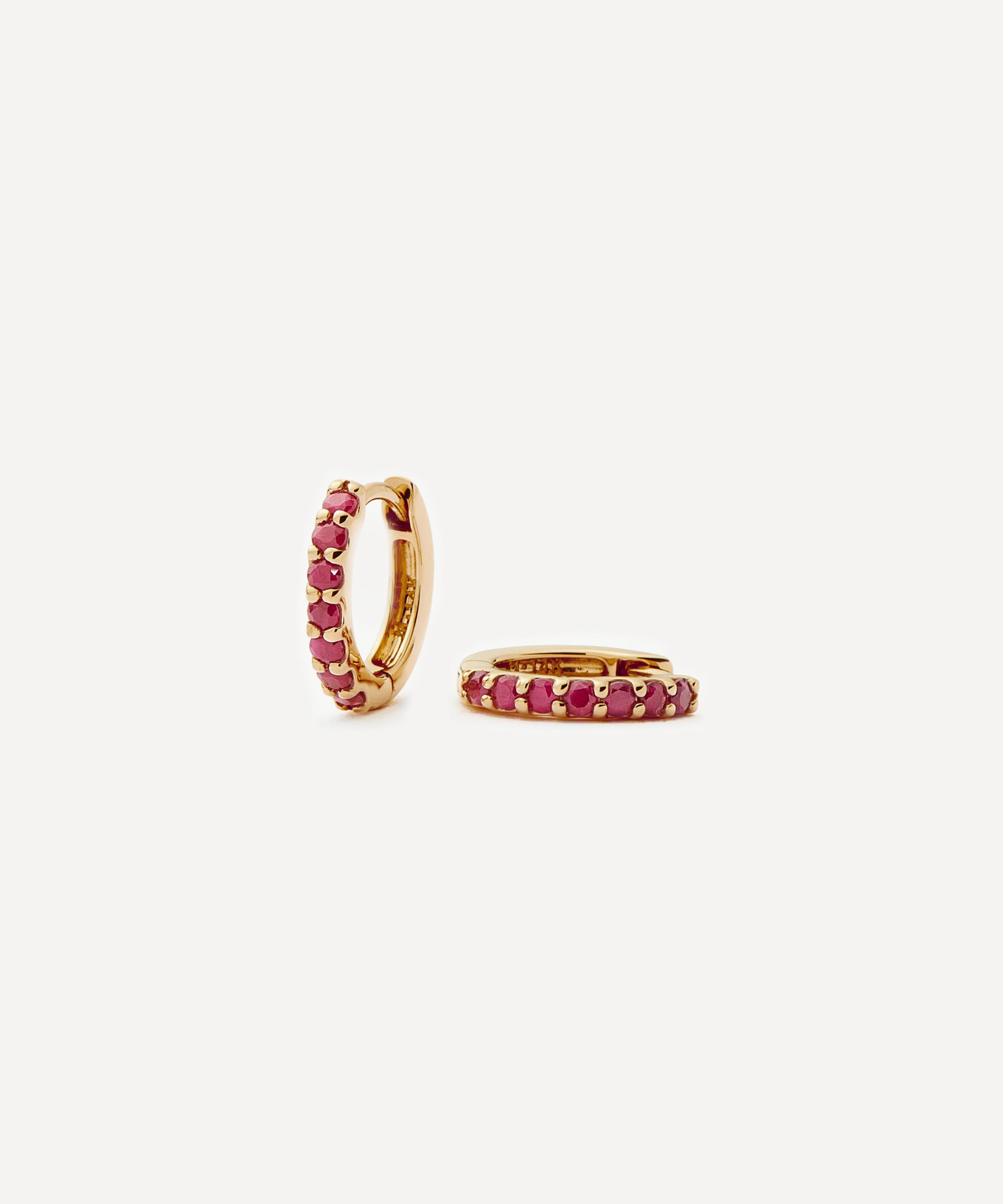 Missoma - 14ct Gold Fine Ruby Huggie Hoop Earrings image number 0