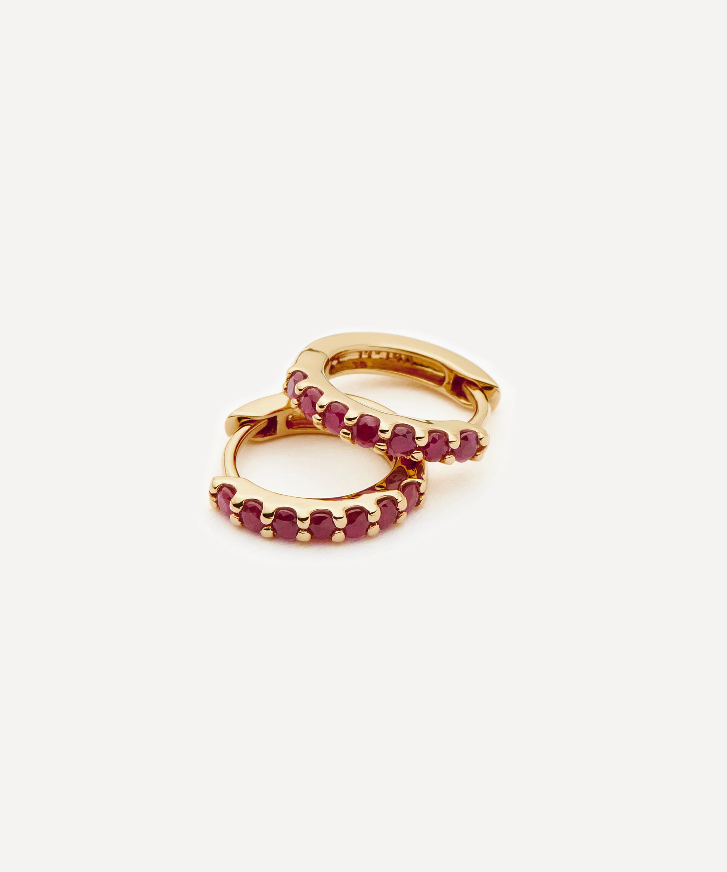 Missoma - 14ct Gold Fine Ruby Huggie Hoop Earrings image number 2