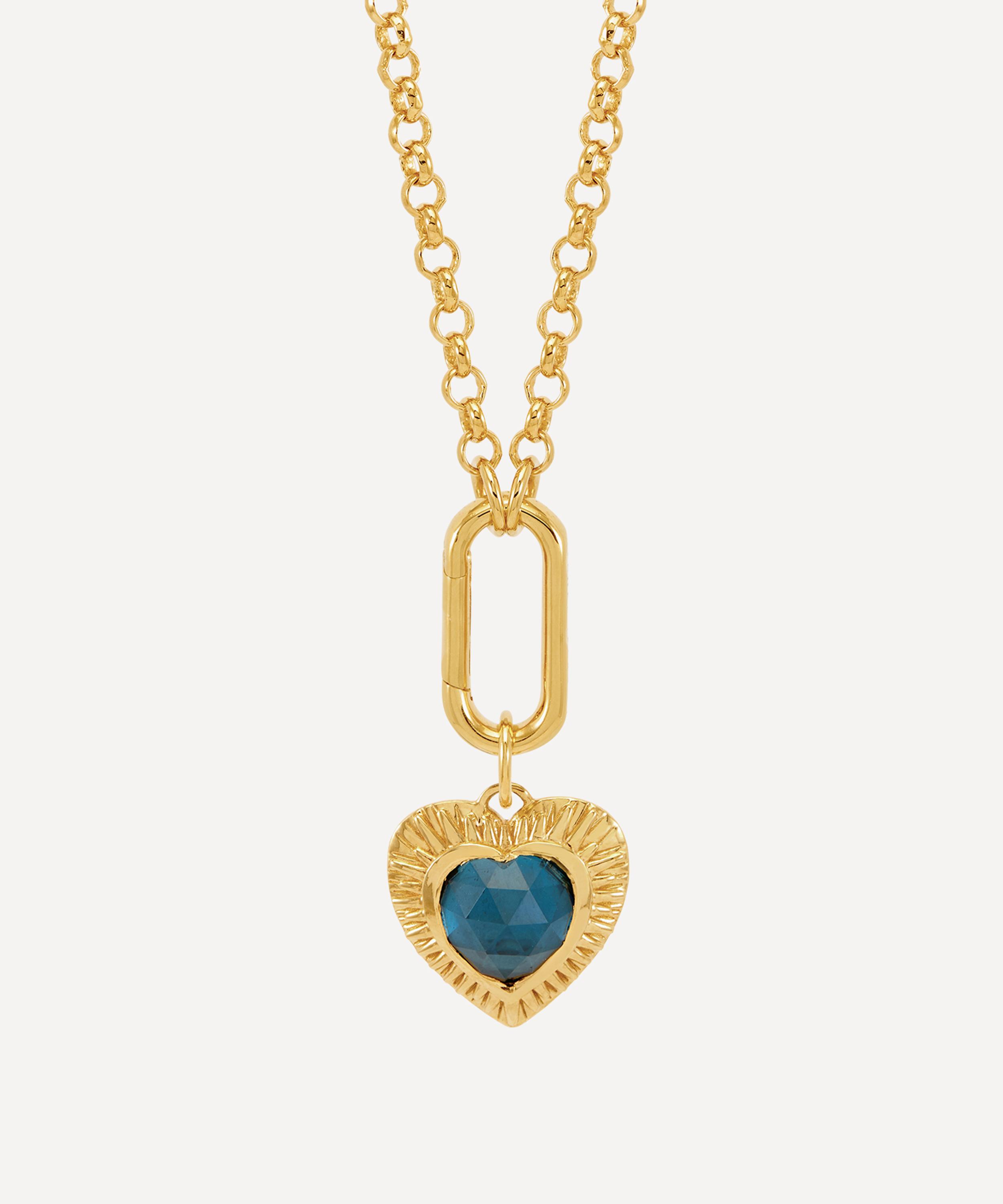 Rachel Jackson - 22ct Gold-Plated Personalised Electric Love Blue Topaz Hardware Heart Necklace image number 0