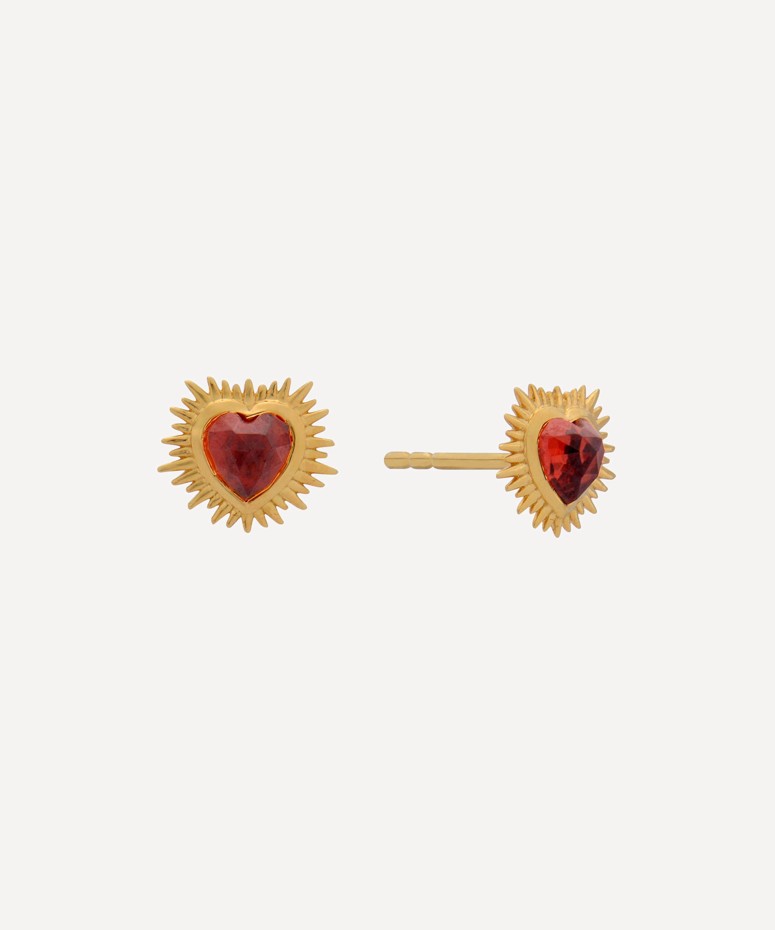 Rachel Jackson - 22ct Gold-Plated Electric Love Garnet Heart Stud Earrings image number 0