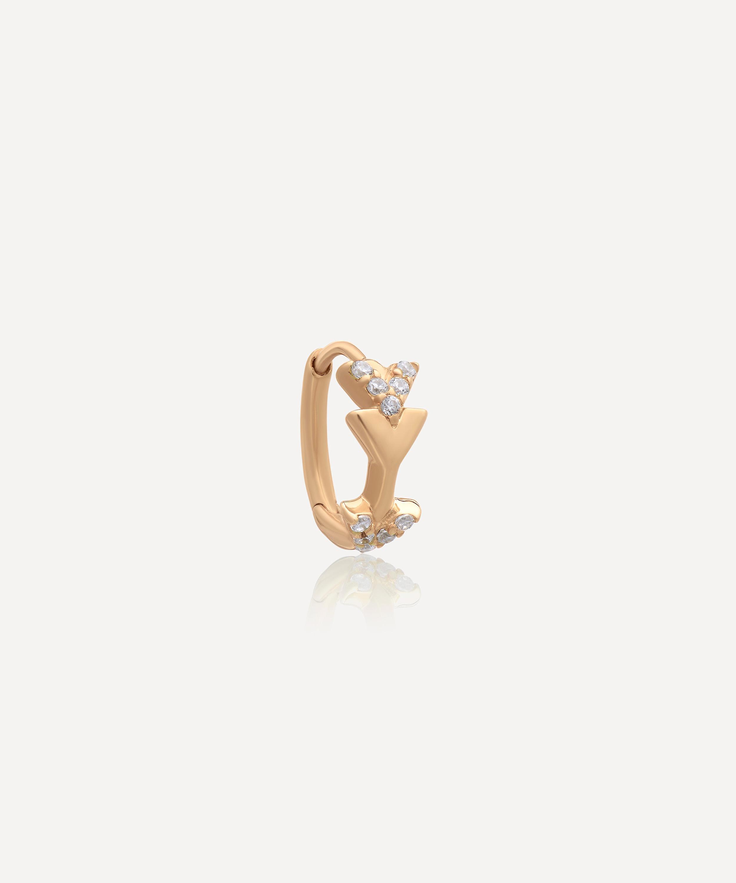 Rachel Jackson - 9ct Gold Lovestruck Diamond Chevron Arrow Huggie Hoop Earring image number 0