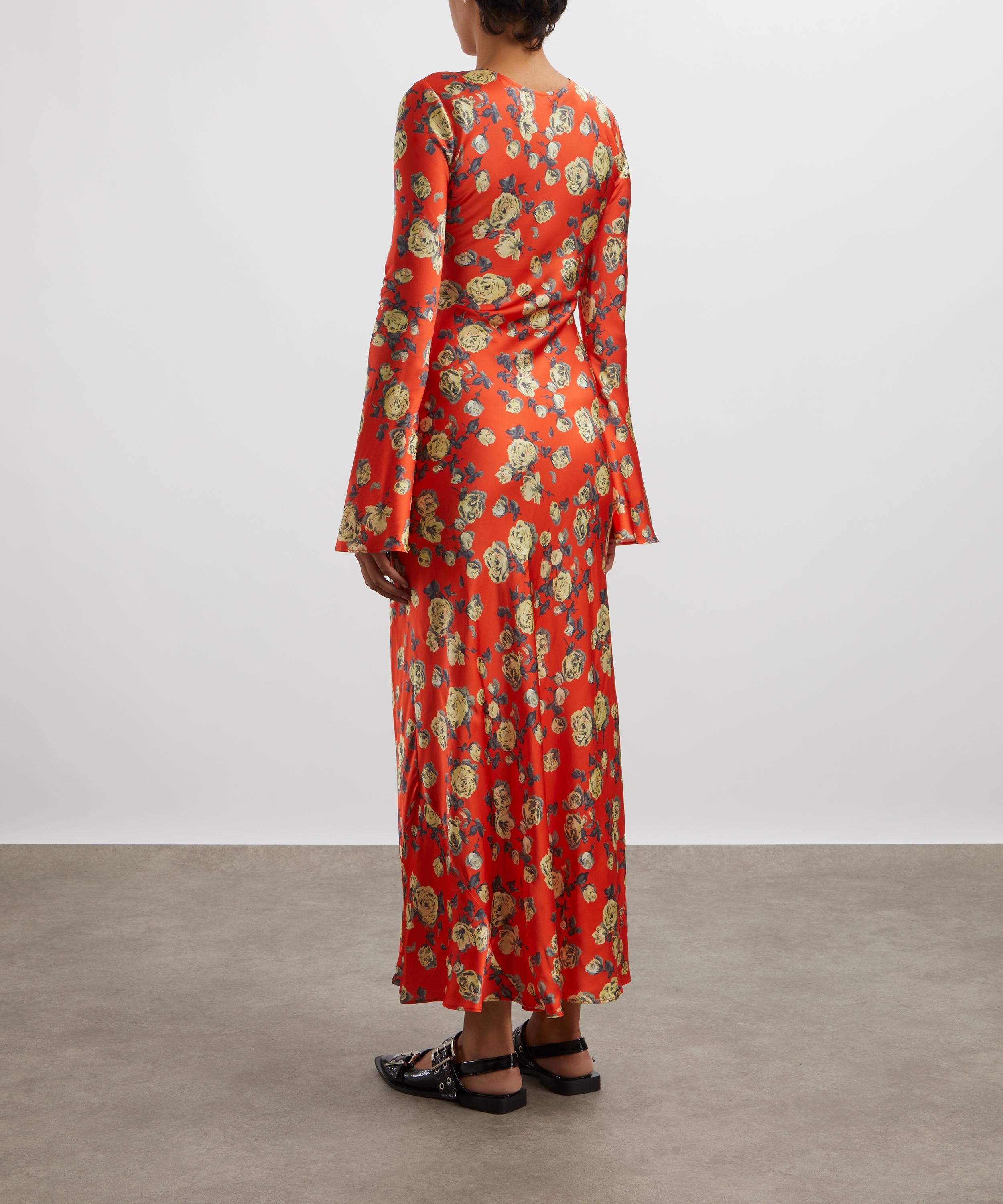 Ganni - Orange Floral Printed Satin Maxi Dress image number 3