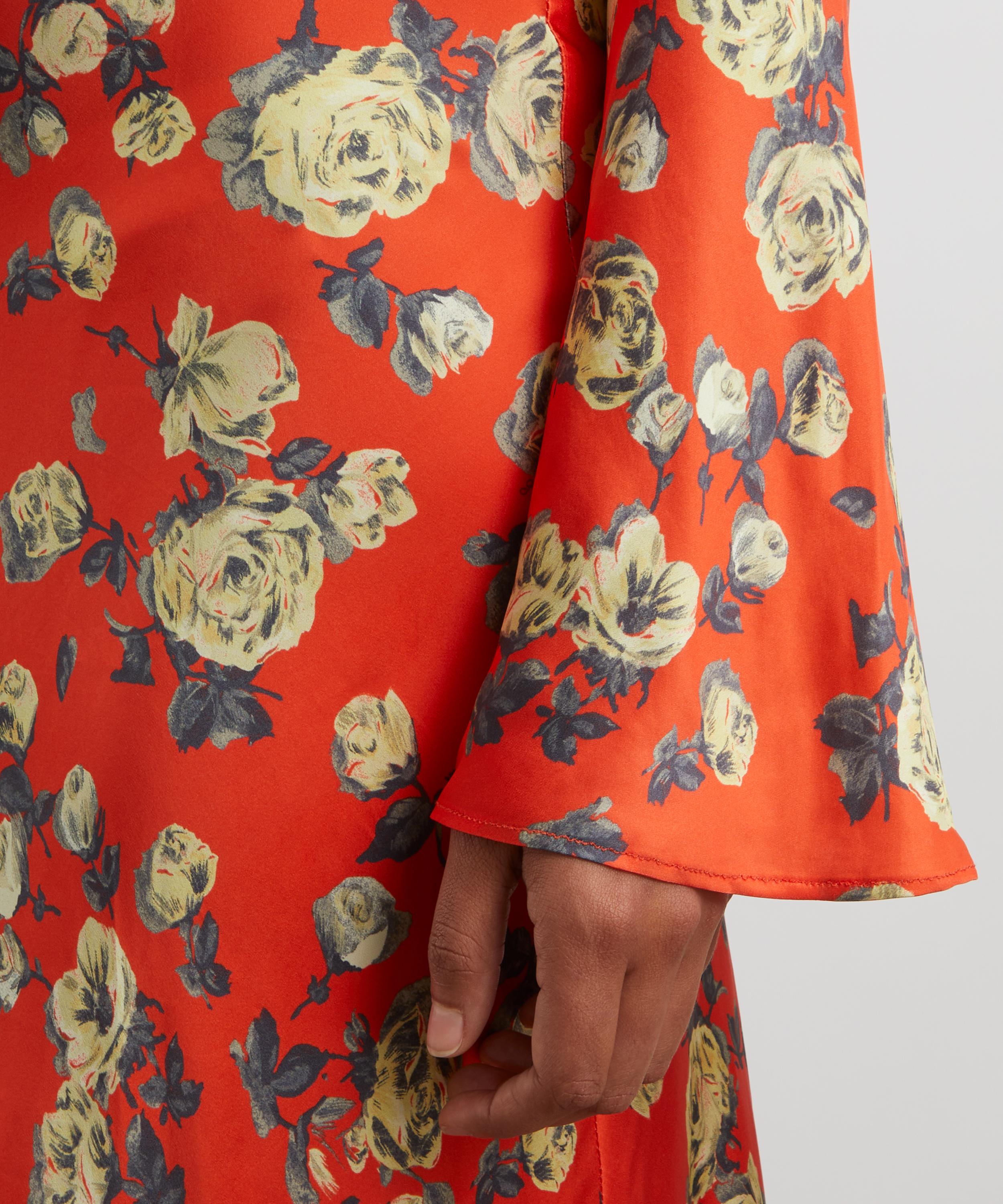 Ganni - Orange Floral Printed Satin Maxi Dress image number 4