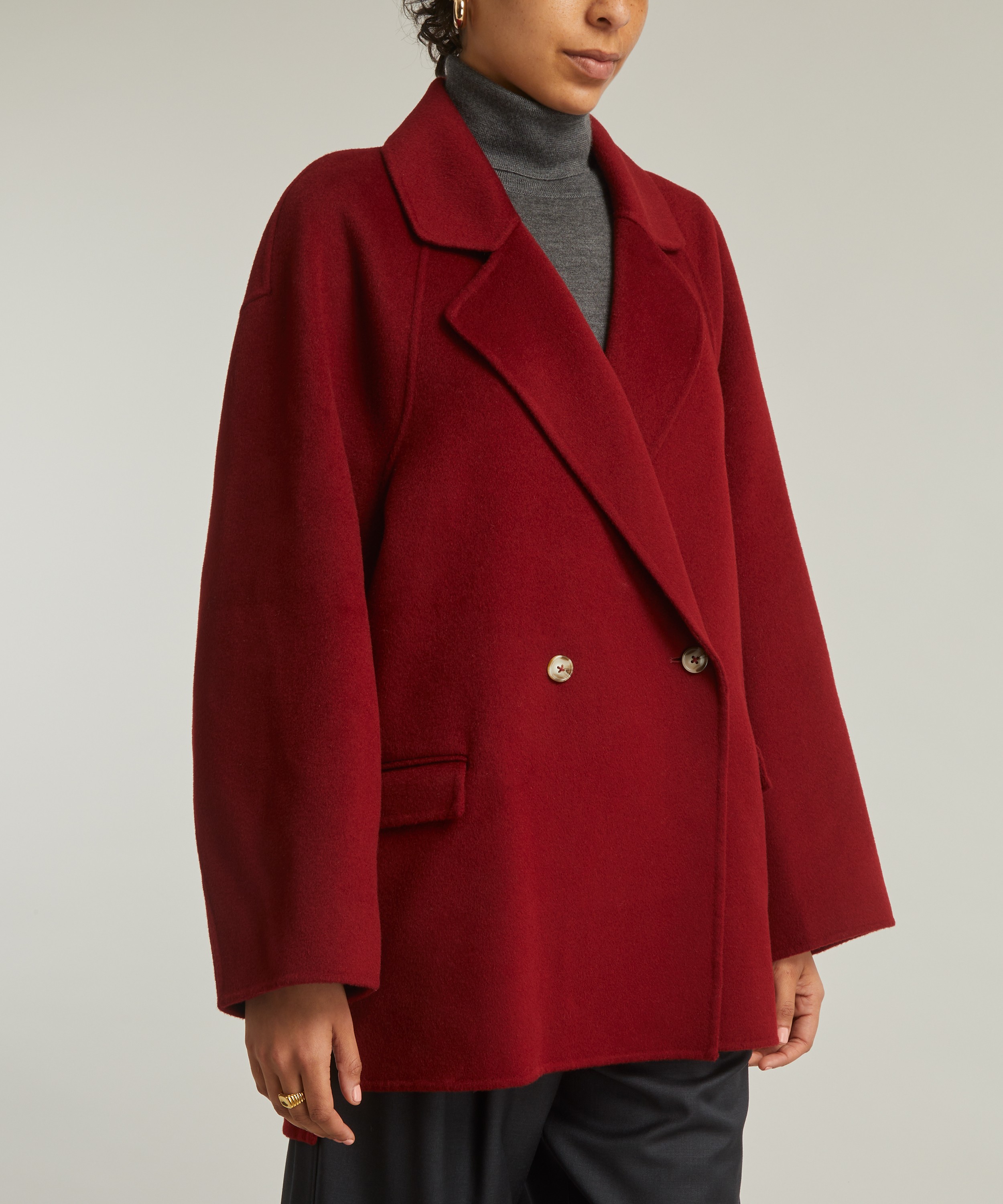 Loulou Studio - Gary Burgundy Short Wool-Cashmere Coat image number 2