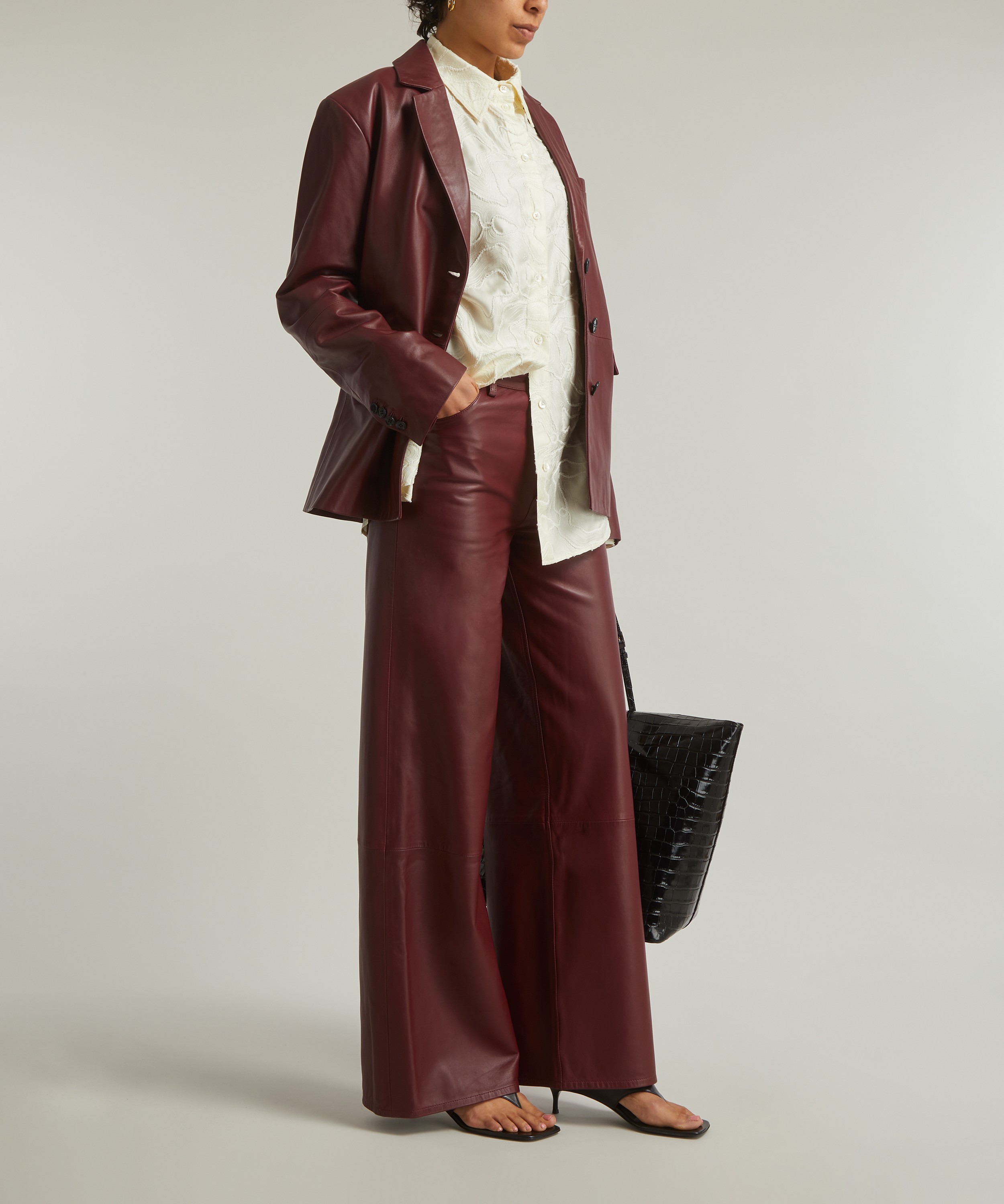 Loulou Studio - Figari Burgundy Plongé Leather Trousers image number 1