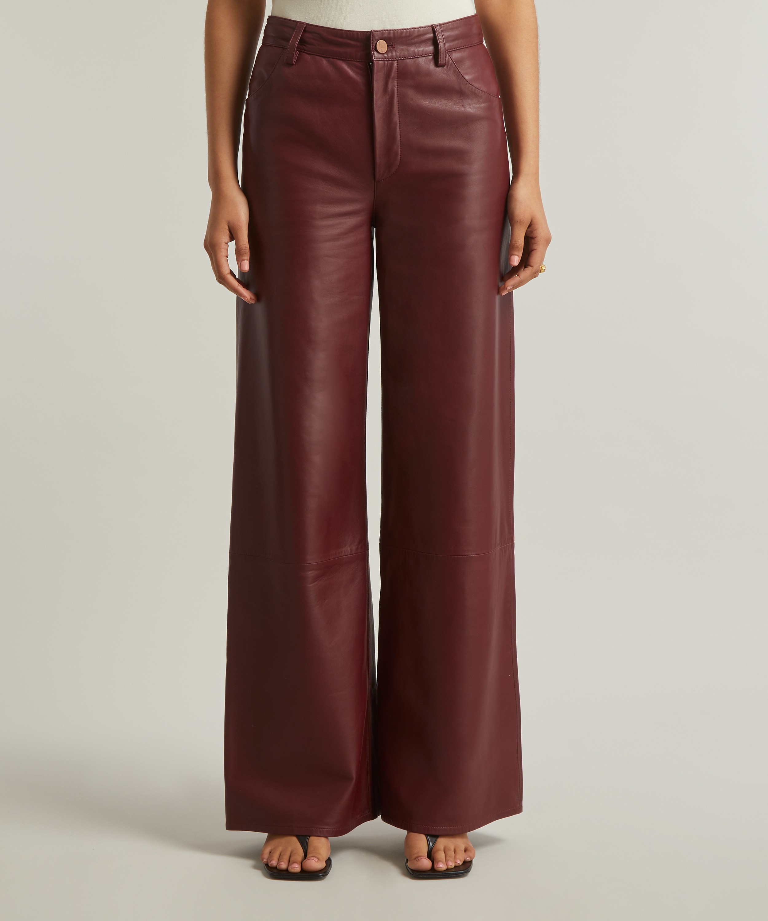 Loulou Studio - Figari Burgundy Plongé Leather Trousers image number 2