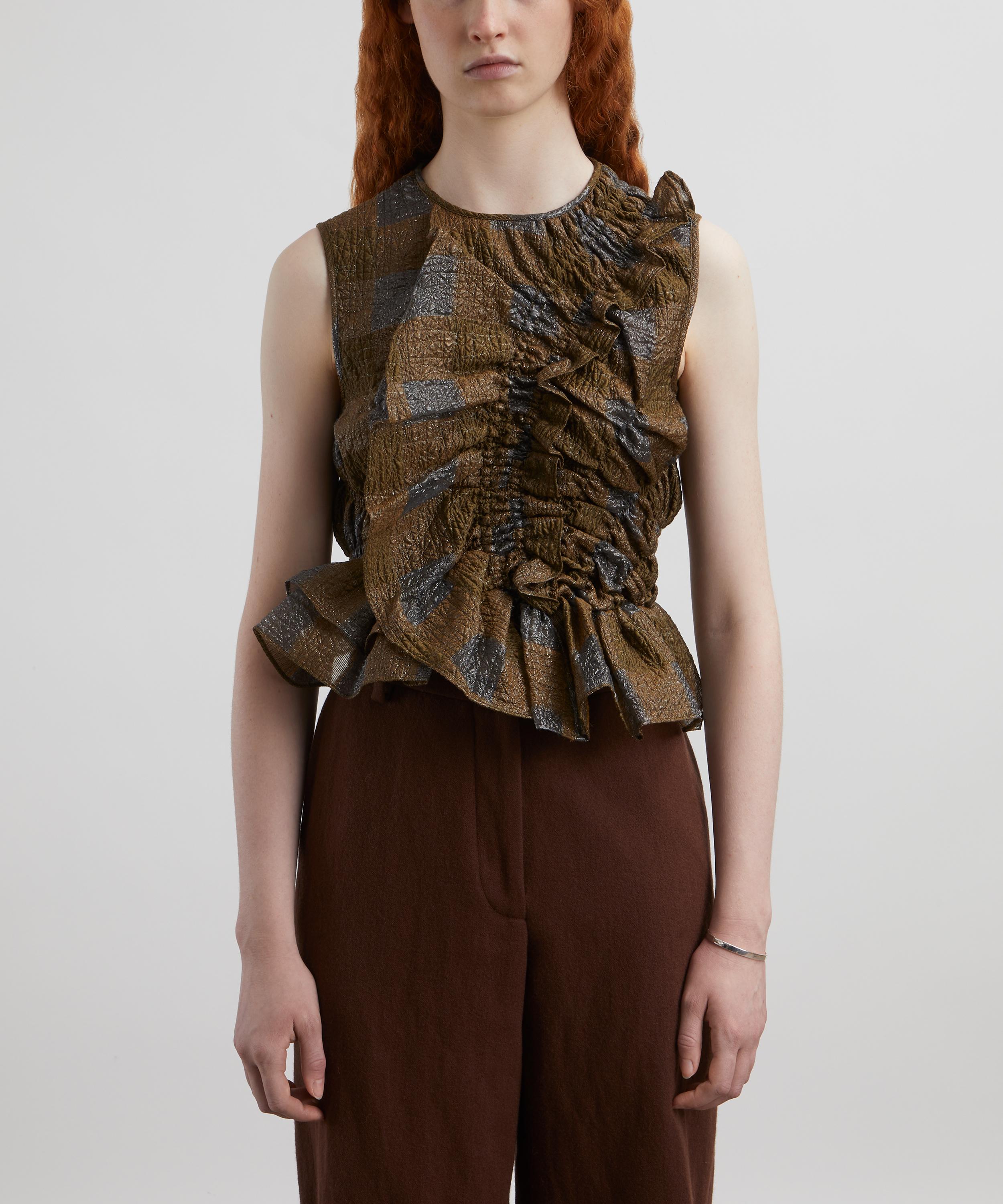 Cecilie Bahnsen - Geo Brown Gingham Jacquard Top image number 2