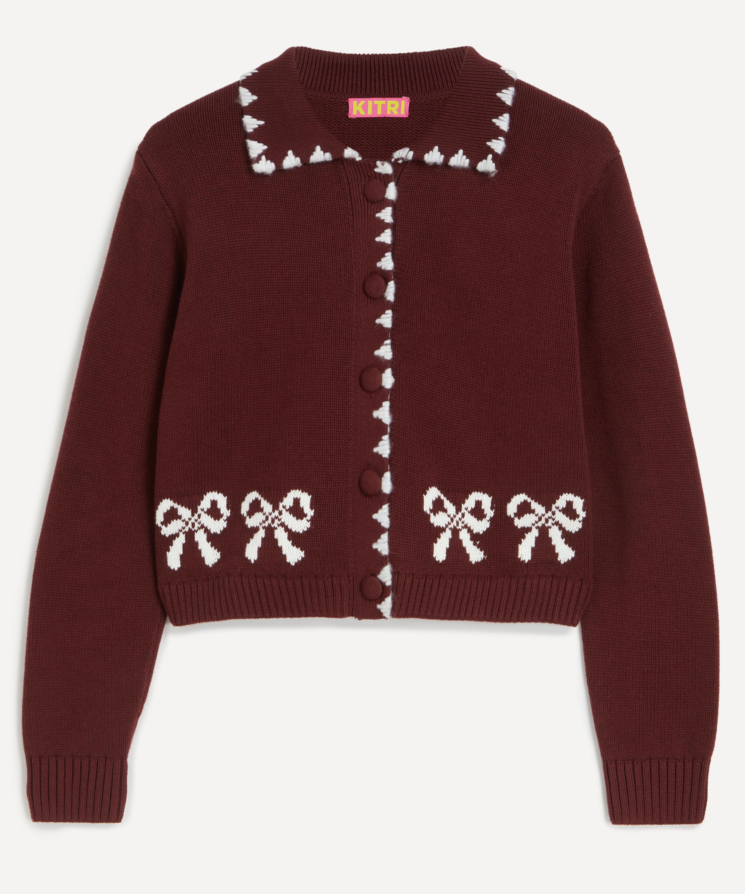 KITRI - Polly Oxblood Bow Knit Cardigan