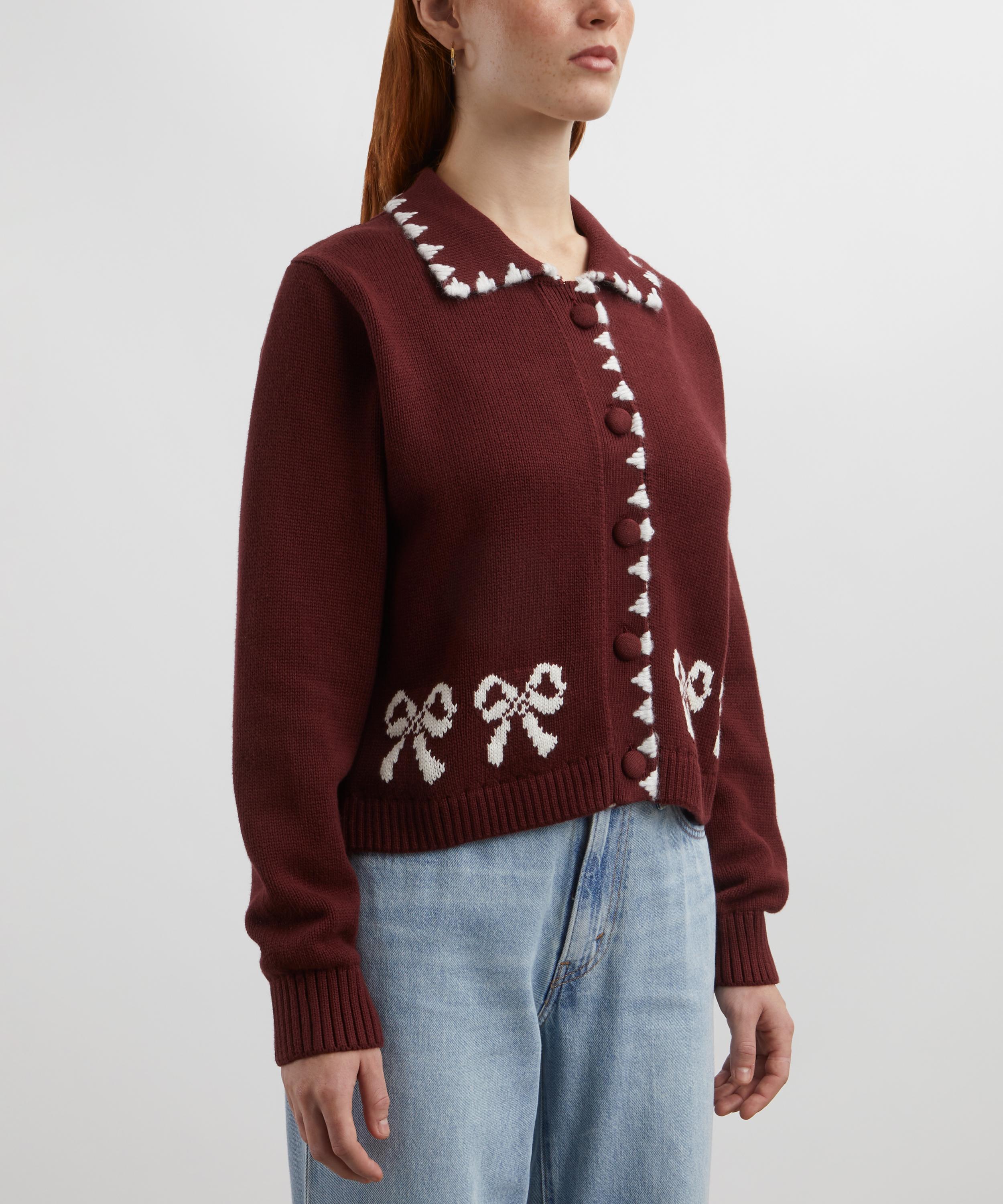 KITRI - Polly Oxblood Bow Knit Cardigan image number 2