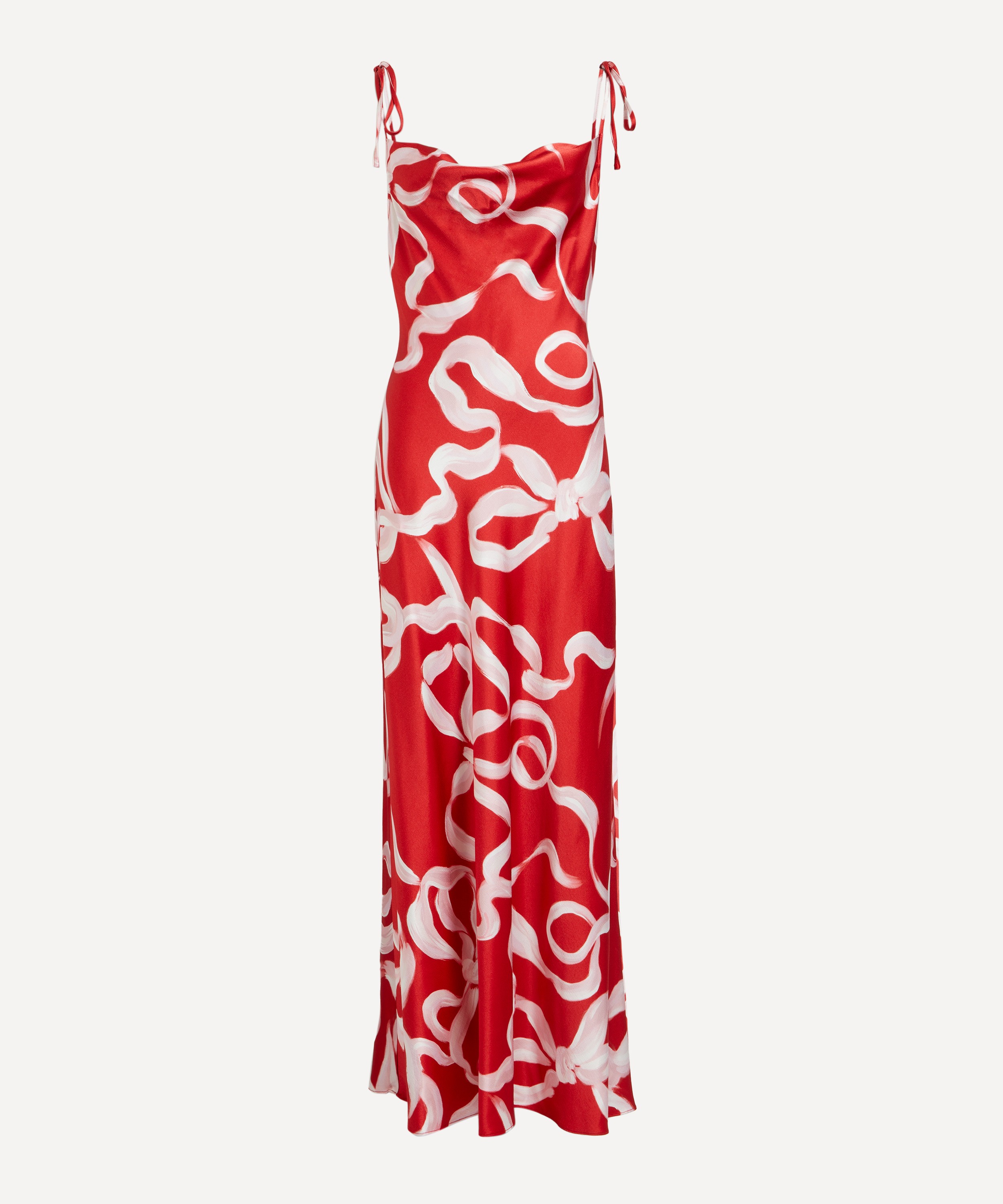 KITRI - Cindy Red Ribbon Print Satin Maxi Dress image number 0