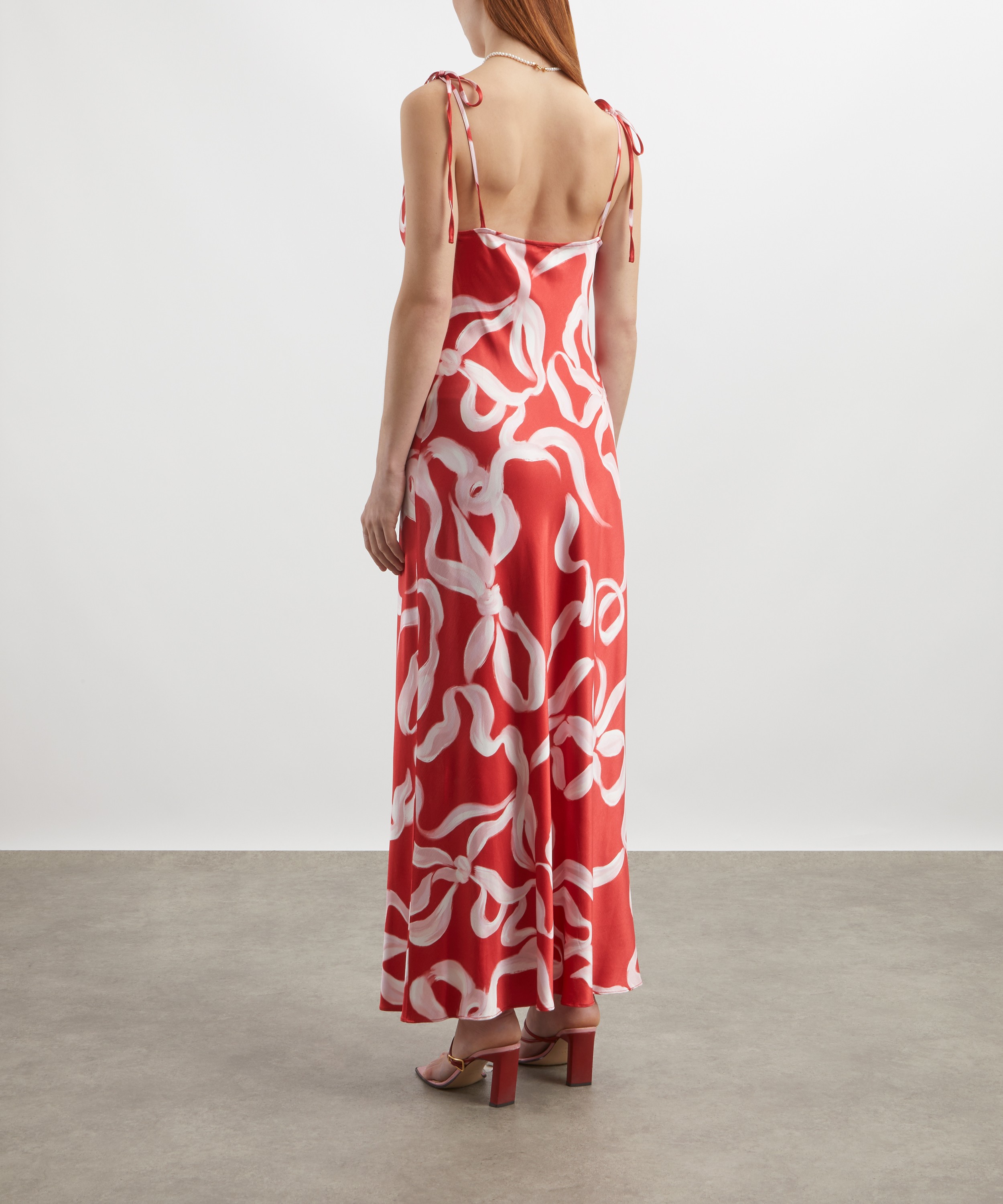 KITRI - Cindy Red Ribbon Print Satin Maxi Dress image number 3