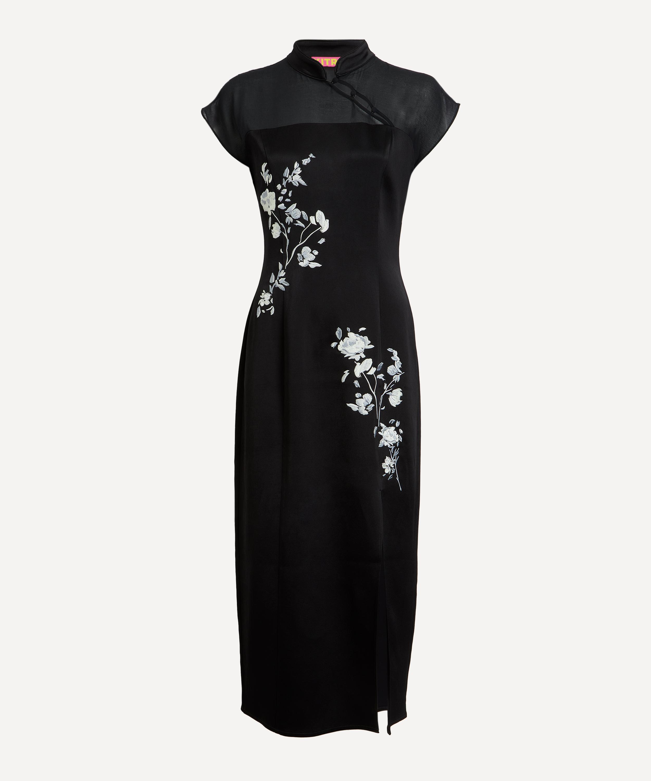 KITRI - Clio Black Embroidered Midi Dress