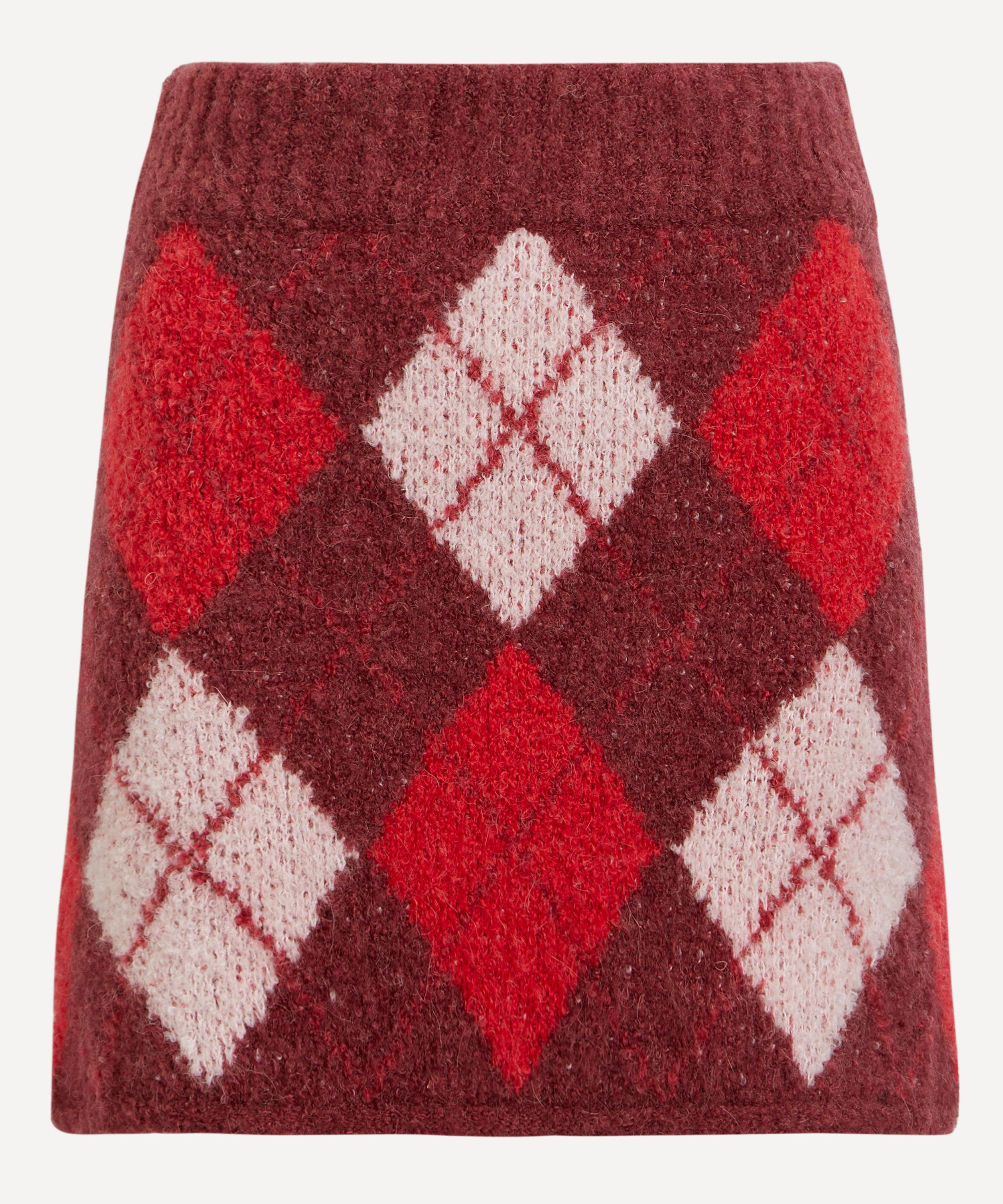KITRI - Susan Burgundy Argyle Knit Mini Skirt