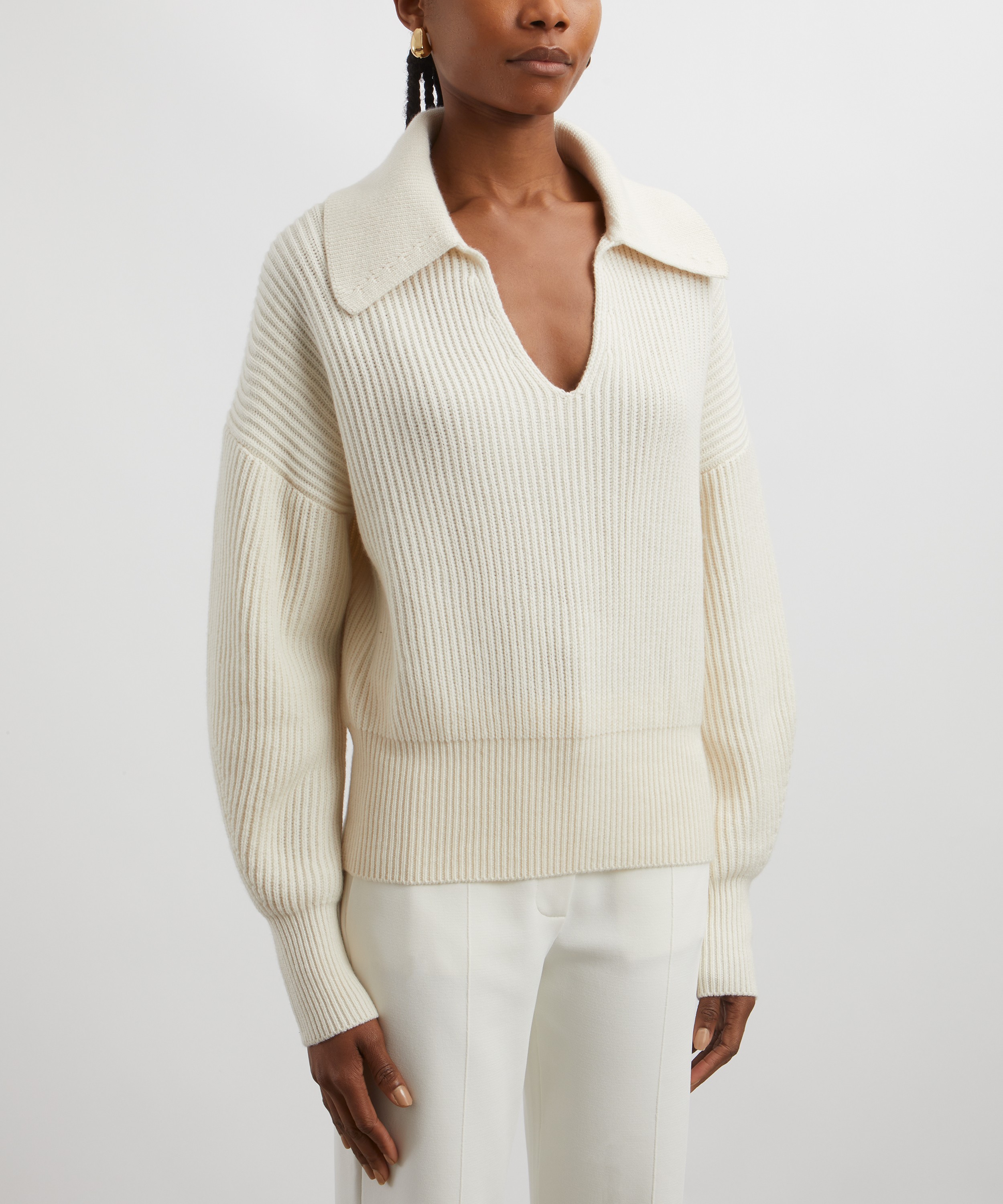 Joseph - Light Cardigan Stitch Open Neck Jumper image number 2