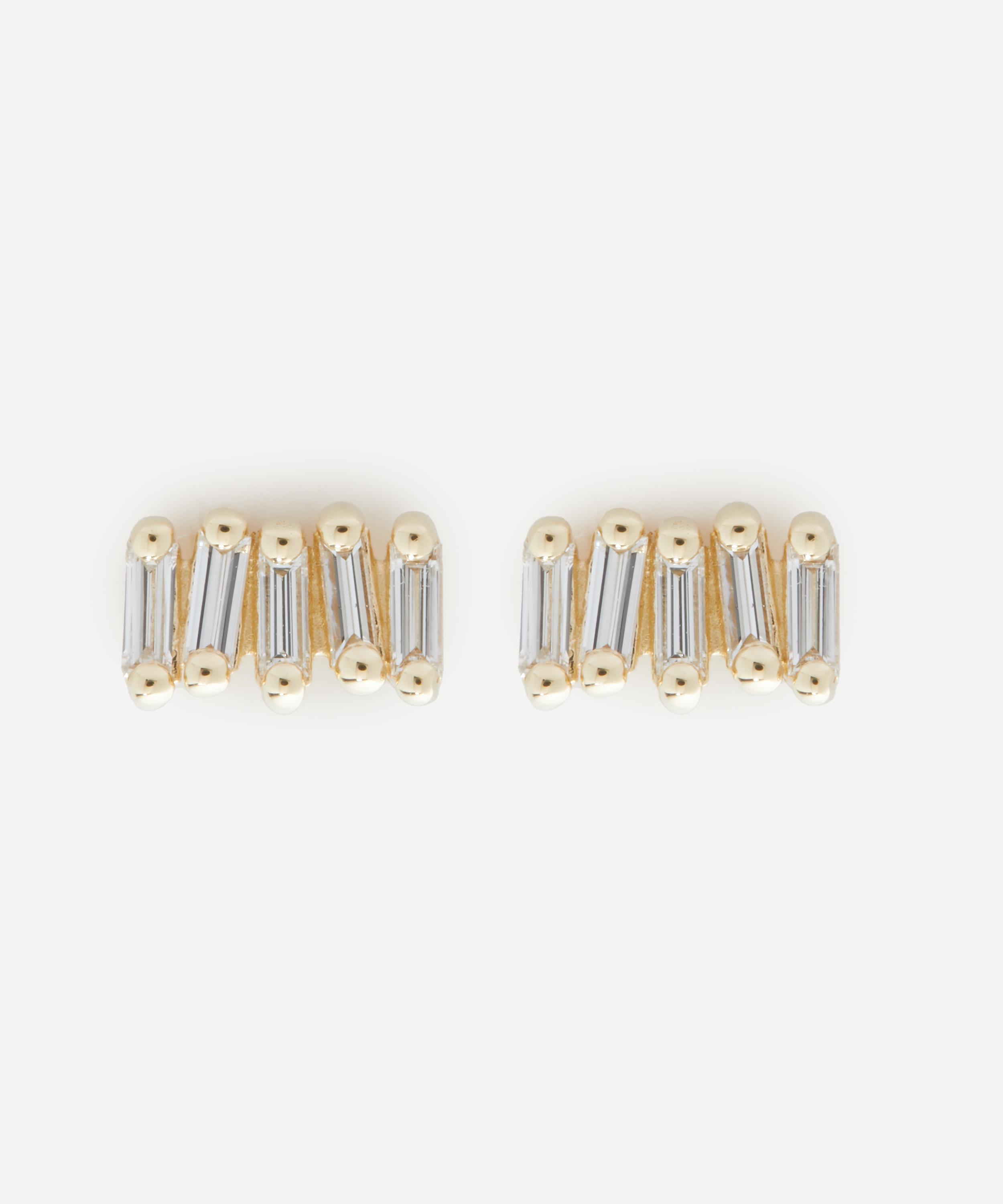 Suzanne Kalan - 14ct Gold Micro Classic Diamond Bar Stud Earrings