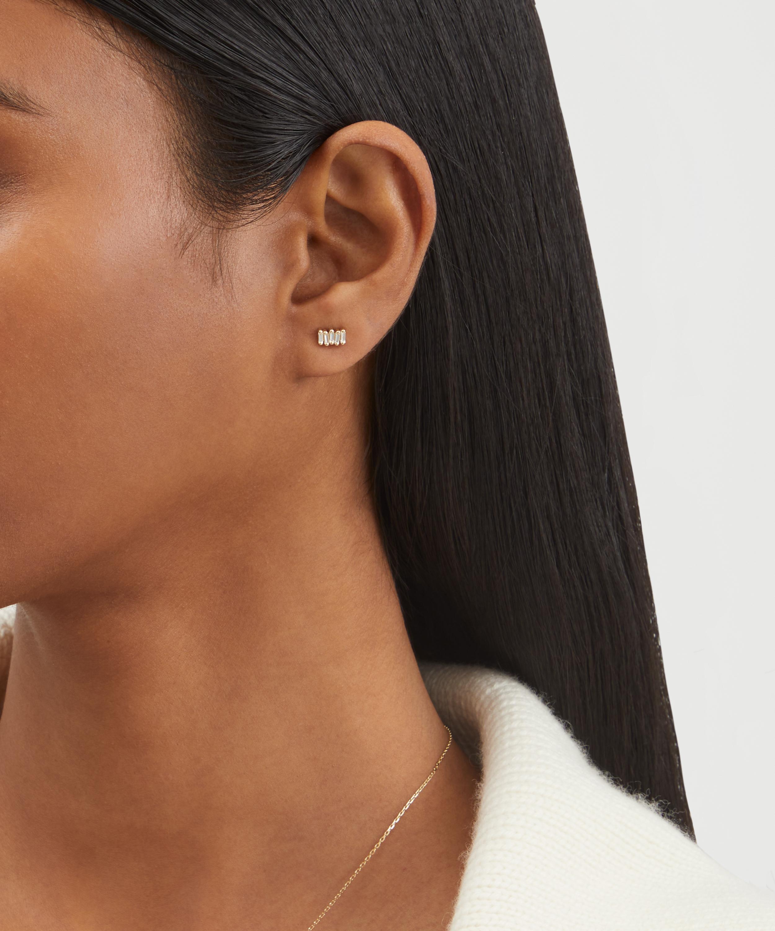 Suzanne Kalan - 14ct Gold Micro Classic Diamond Bar Stud Earrings image number 1
