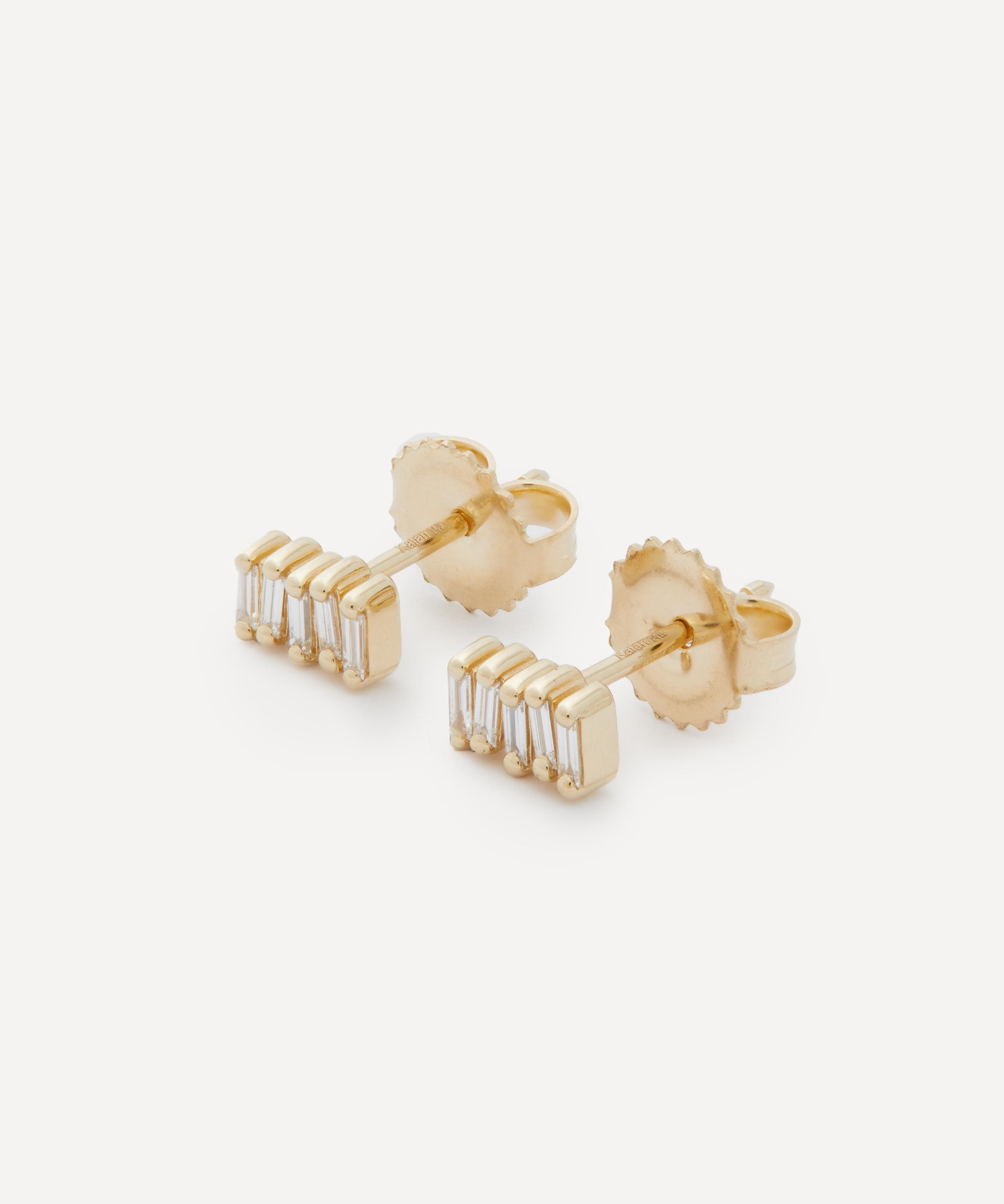 Suzanne Kalan - 14ct Gold Micro Classic Diamond Bar Stud Earrings image number 2