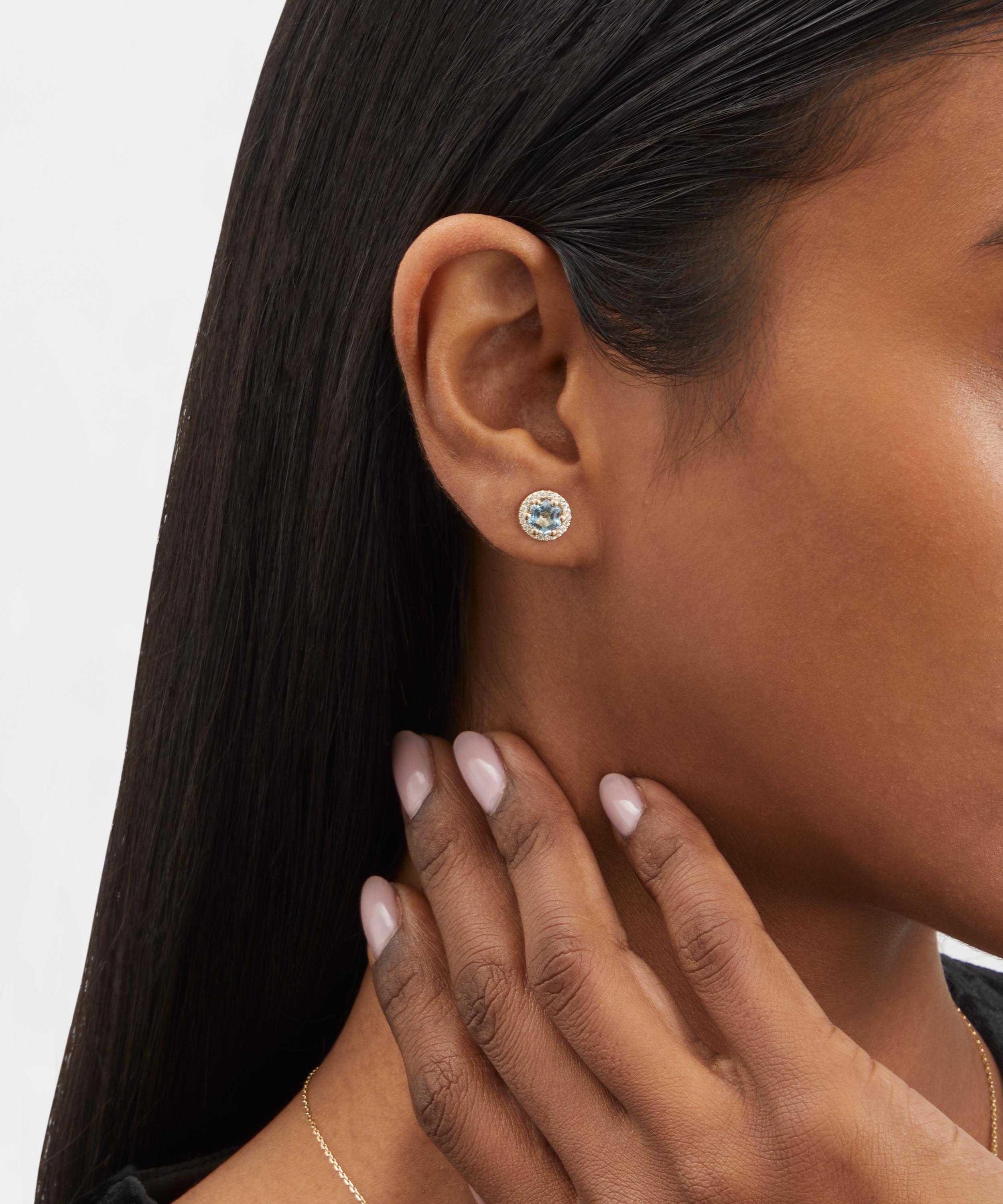 Suzanne Kalan - 14ct Gold Halo Blue Topaz Hex Stud Earrings image number 1