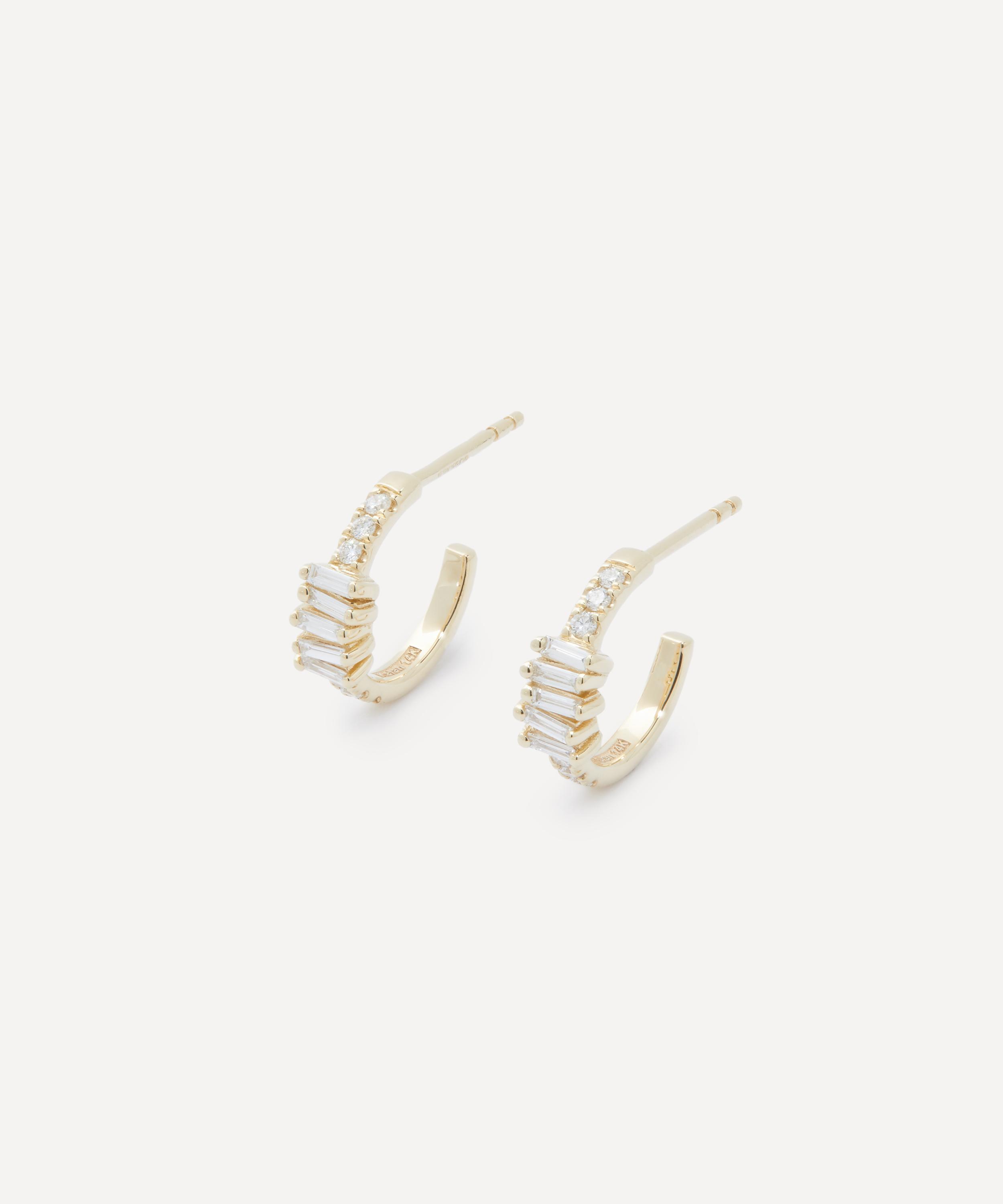 Suzanne Kalan - 14ct Gold Micro Mixed Classic Diamond Mini Hoops Earrings